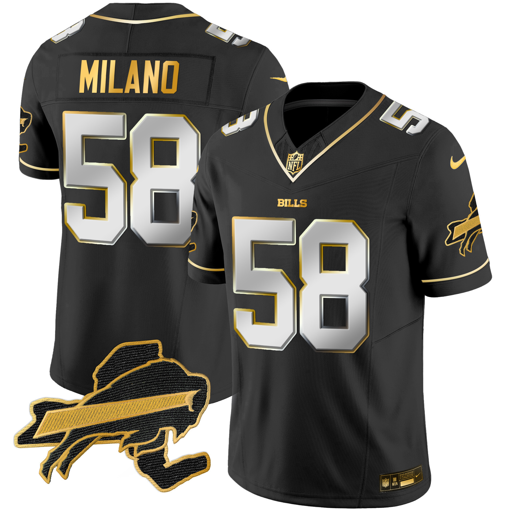 Matt Milano Men's Buffalo Bills New York Patch Gold Vapor Limited Black Limited Jersey - All Stitched