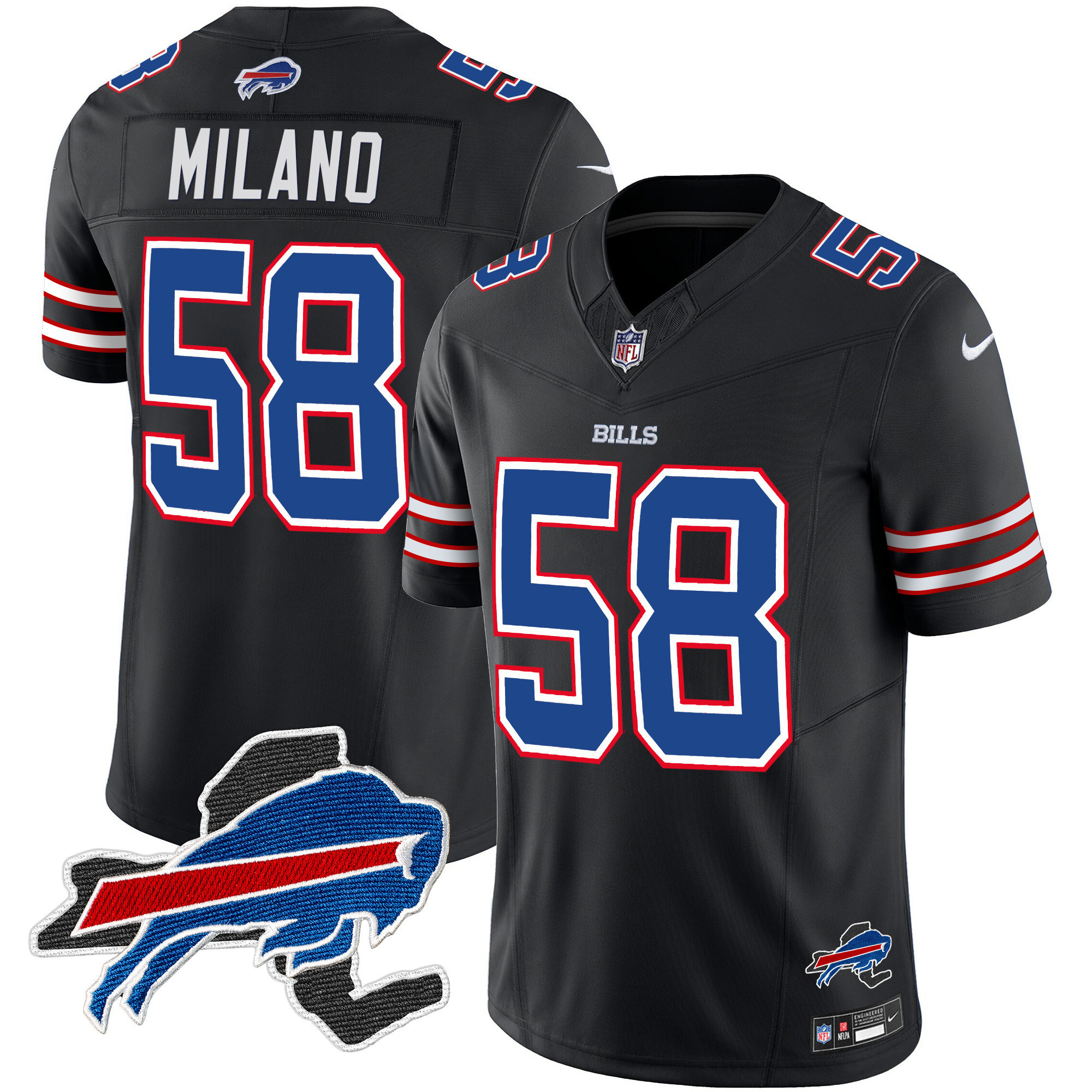Matt Milano Men's Buffalo Bills New York Patch Vapor Limited Black Jersey - All Stitched