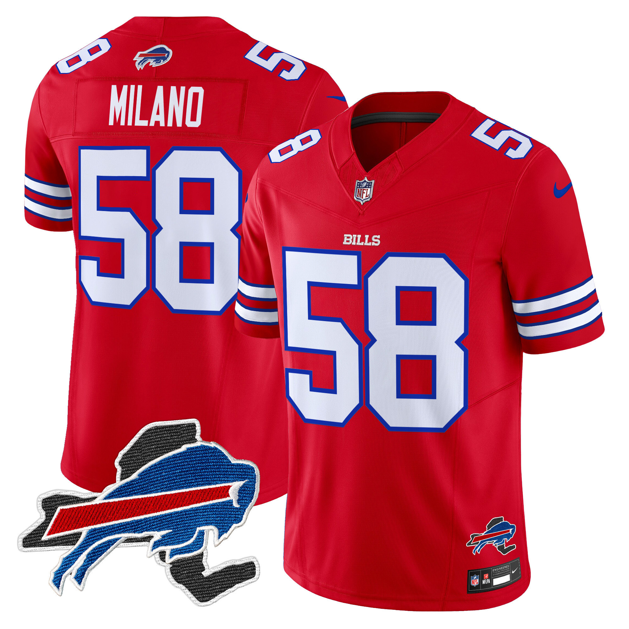Matt Milano Men's Buffalo Bills New York Patch Vapor Limited Red Jersey - All Stitched