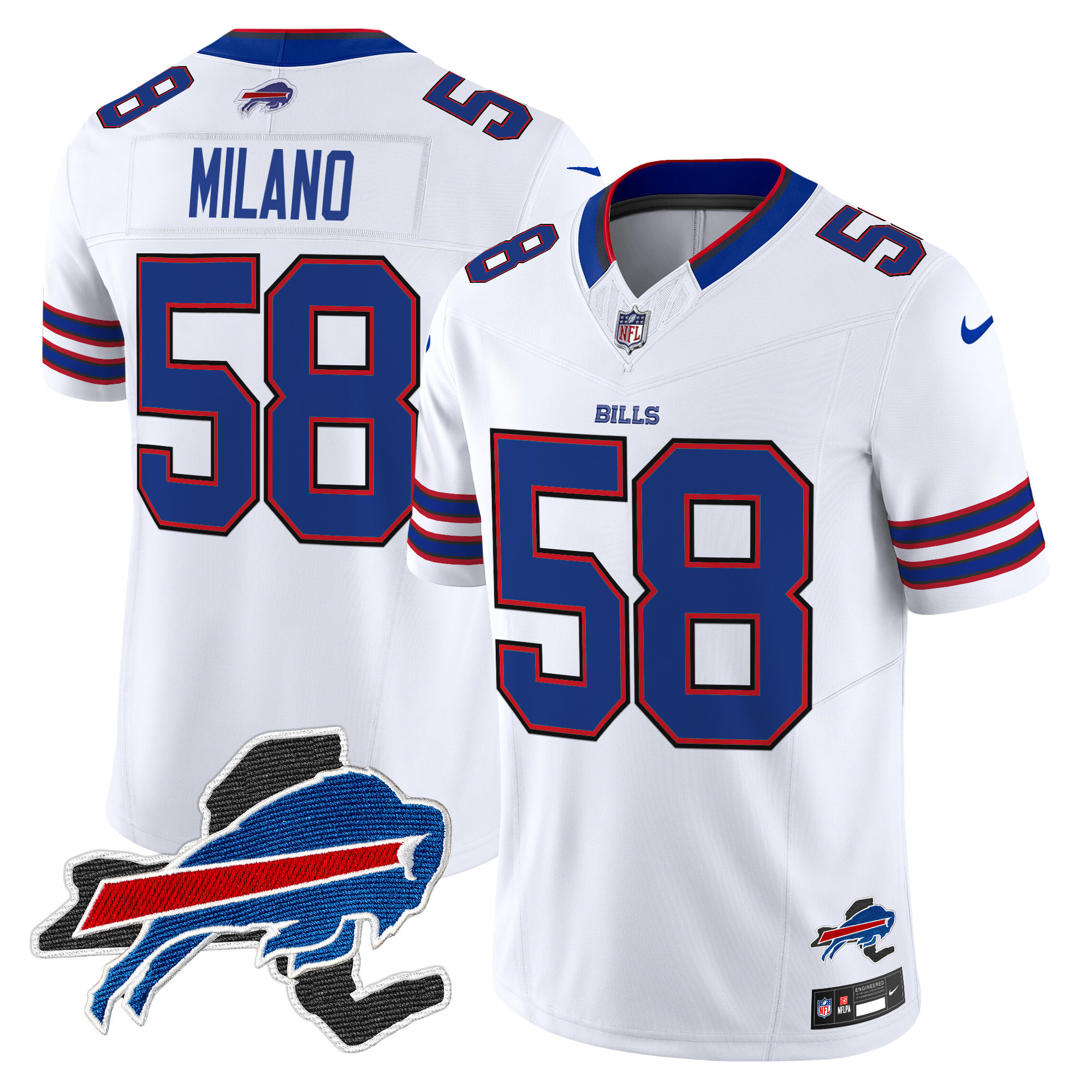 Matt Milano Men's Buffalo Bills New York Patch Vapor Limited White Jersey - All Stitched