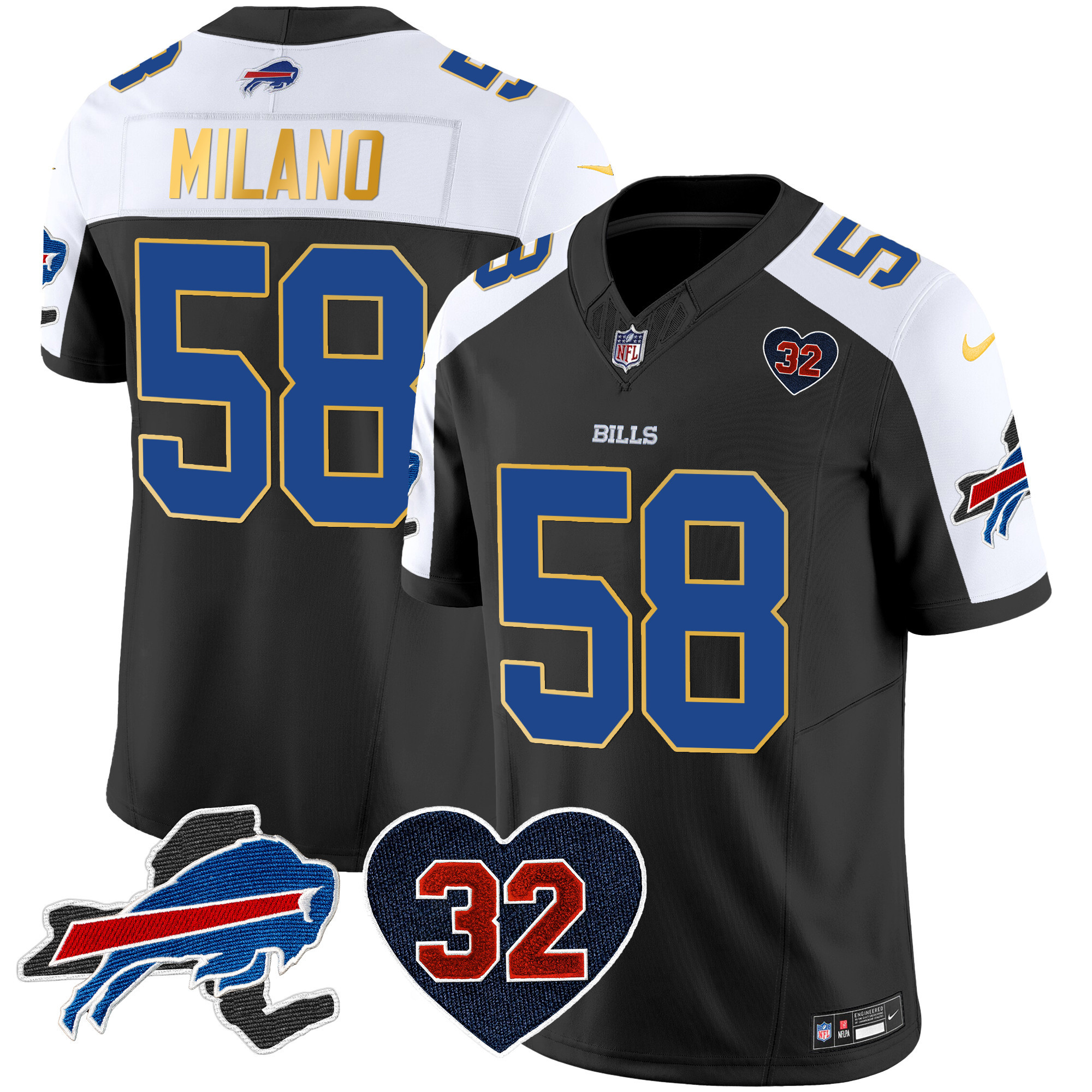 Matt Milano Men's Buffalo Bills O.J. Simpson Patch Gold Trim Vapor Limited Black Alternate Jersey - All Stitched