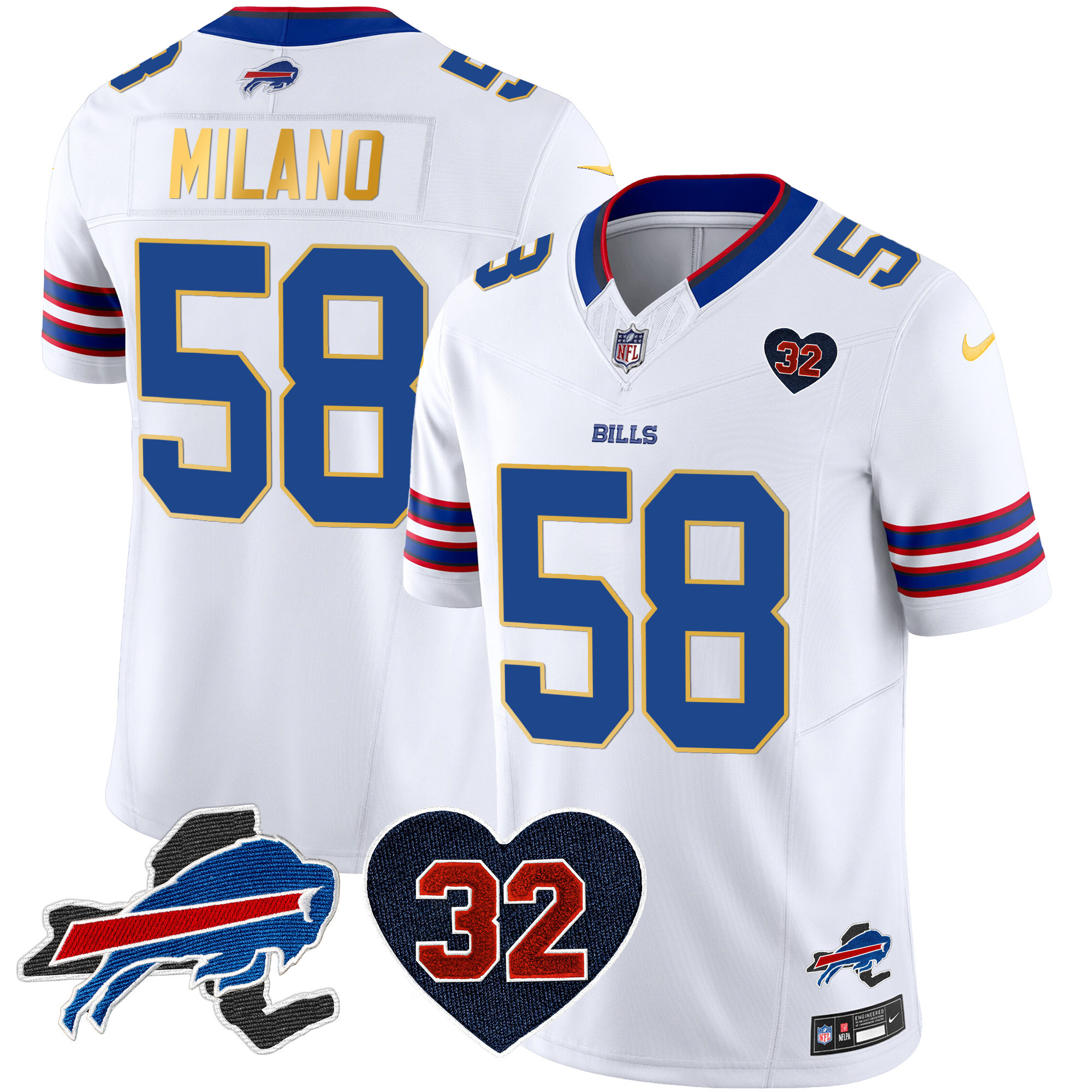 Matt Milano Men's Buffalo Bills O.J. Simpson Patch Gold Trim Vapor Limited White Jersey - All Stitched
