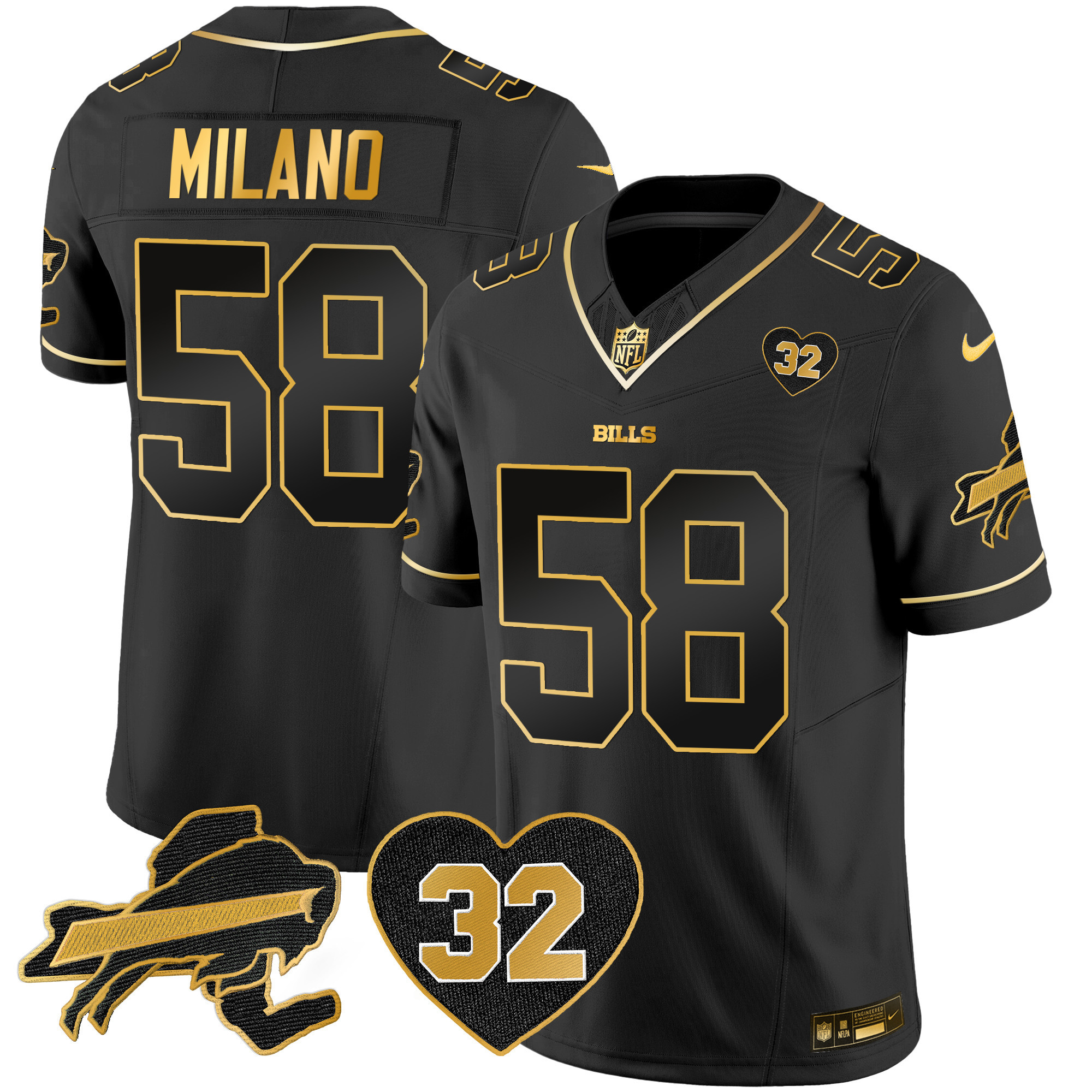 Matt Milano Men's Buffalo Bills O.J. Simpson Patch Gold Vapor Limited Black Gold Jersey - All Stitched