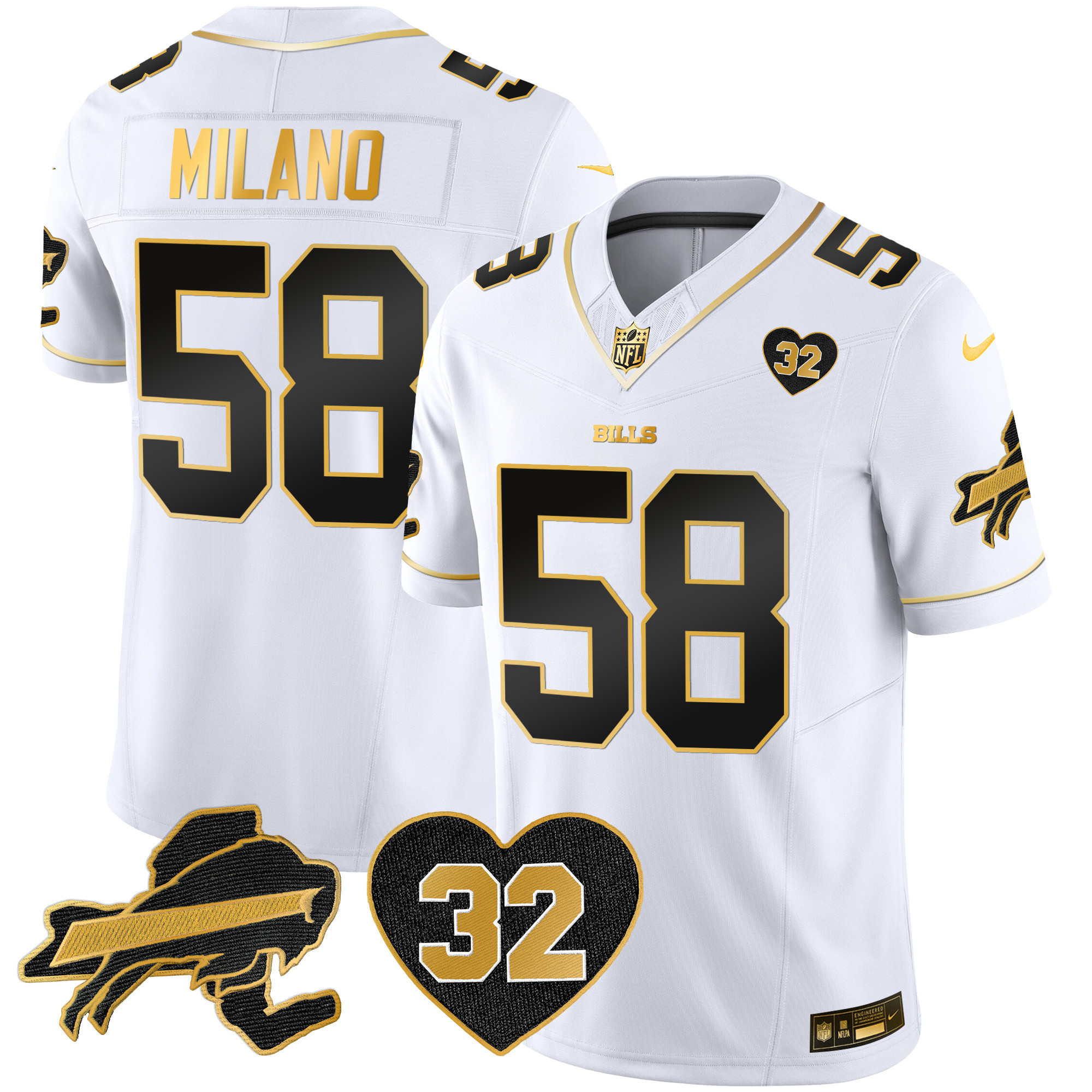 Matt Milano Men's Buffalo Bills O.J. Simpson Patch Gold Vapor Limited White Gold Jersey - All Stitched