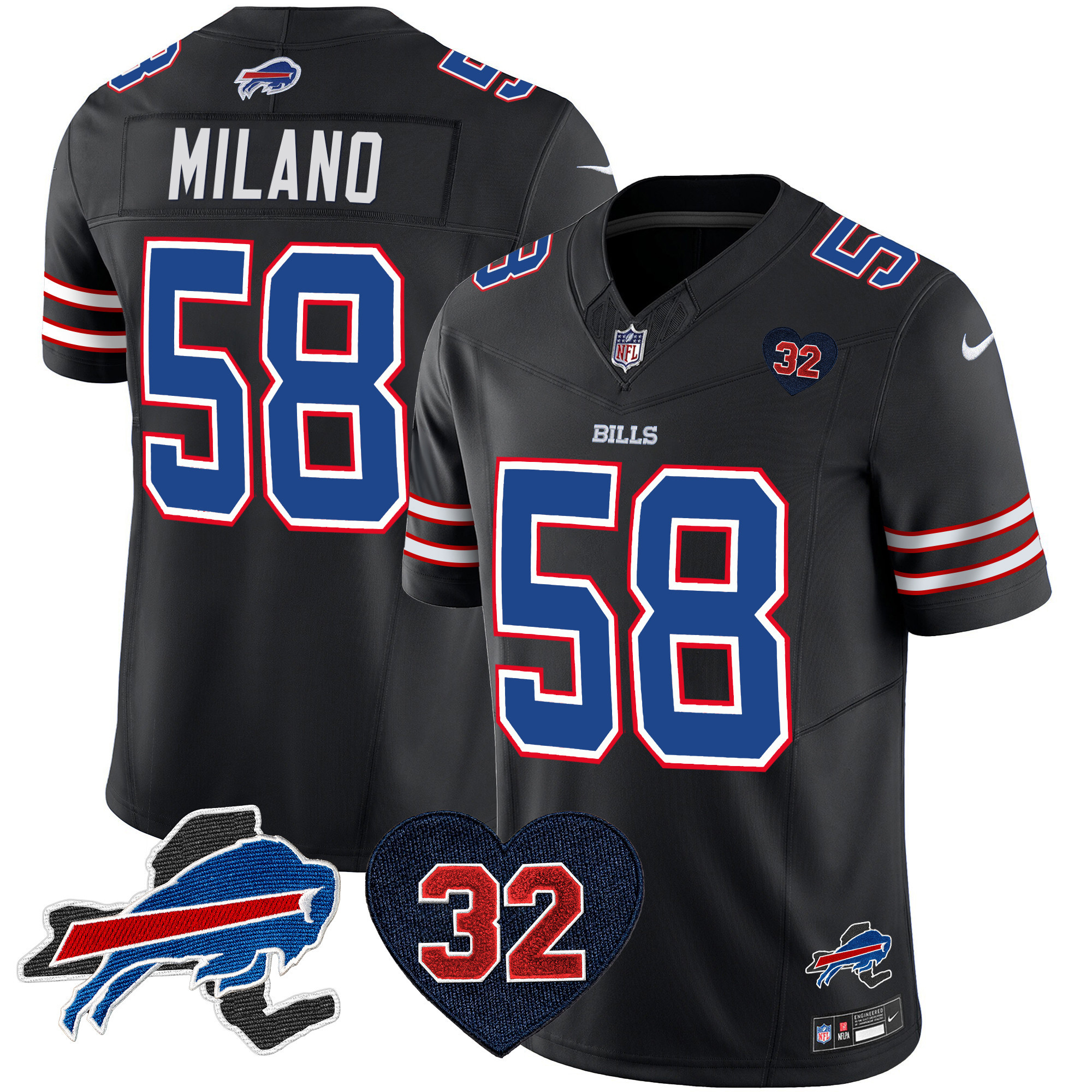 Matt Milano Men's Buffalo Bills O.J. Simpson Patch Vapor Limited Black Jersey - All Stitched