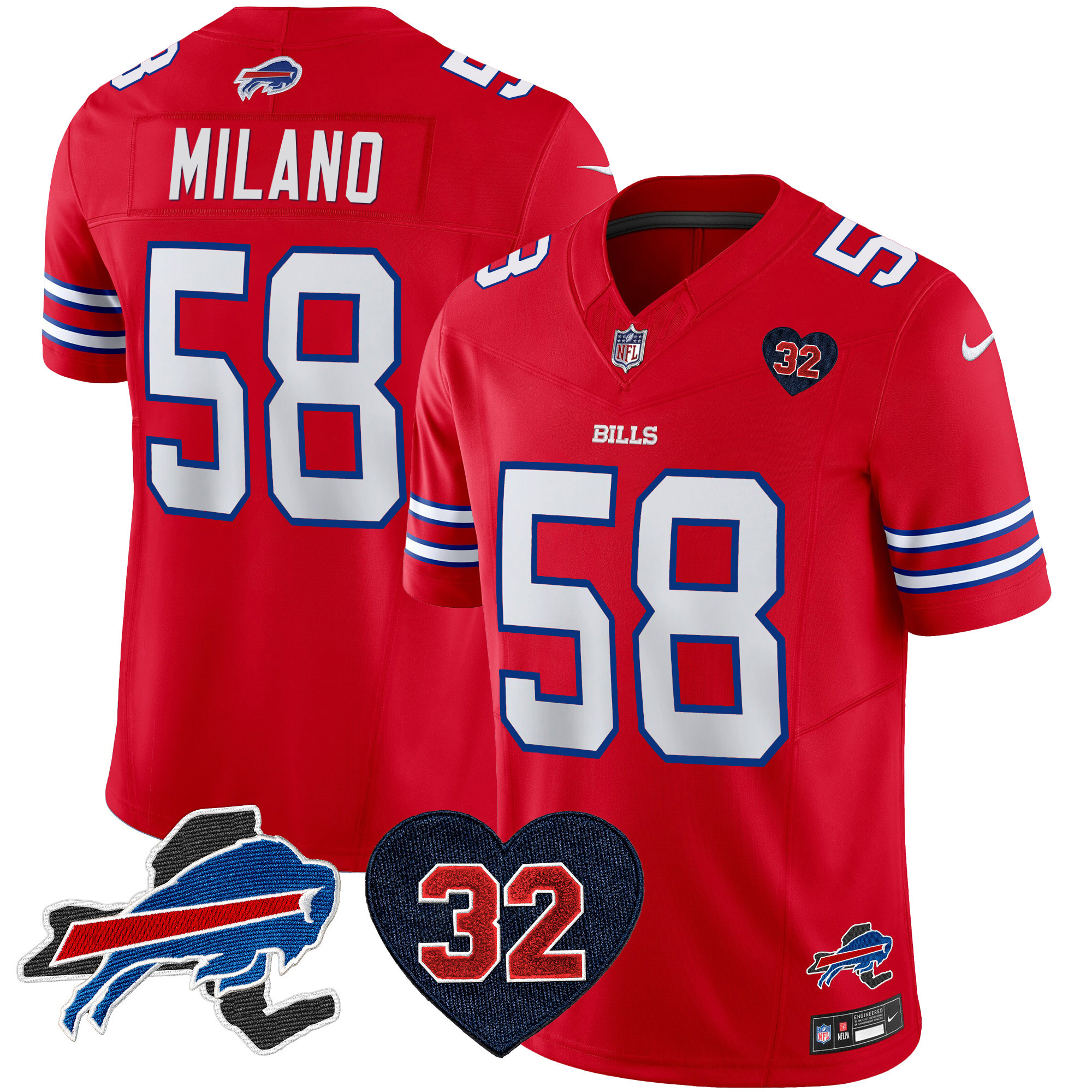 Matt Milano Men's Buffalo Bills O.J. Simpson Patch Vapor Limited Red Jersey - All Stitched