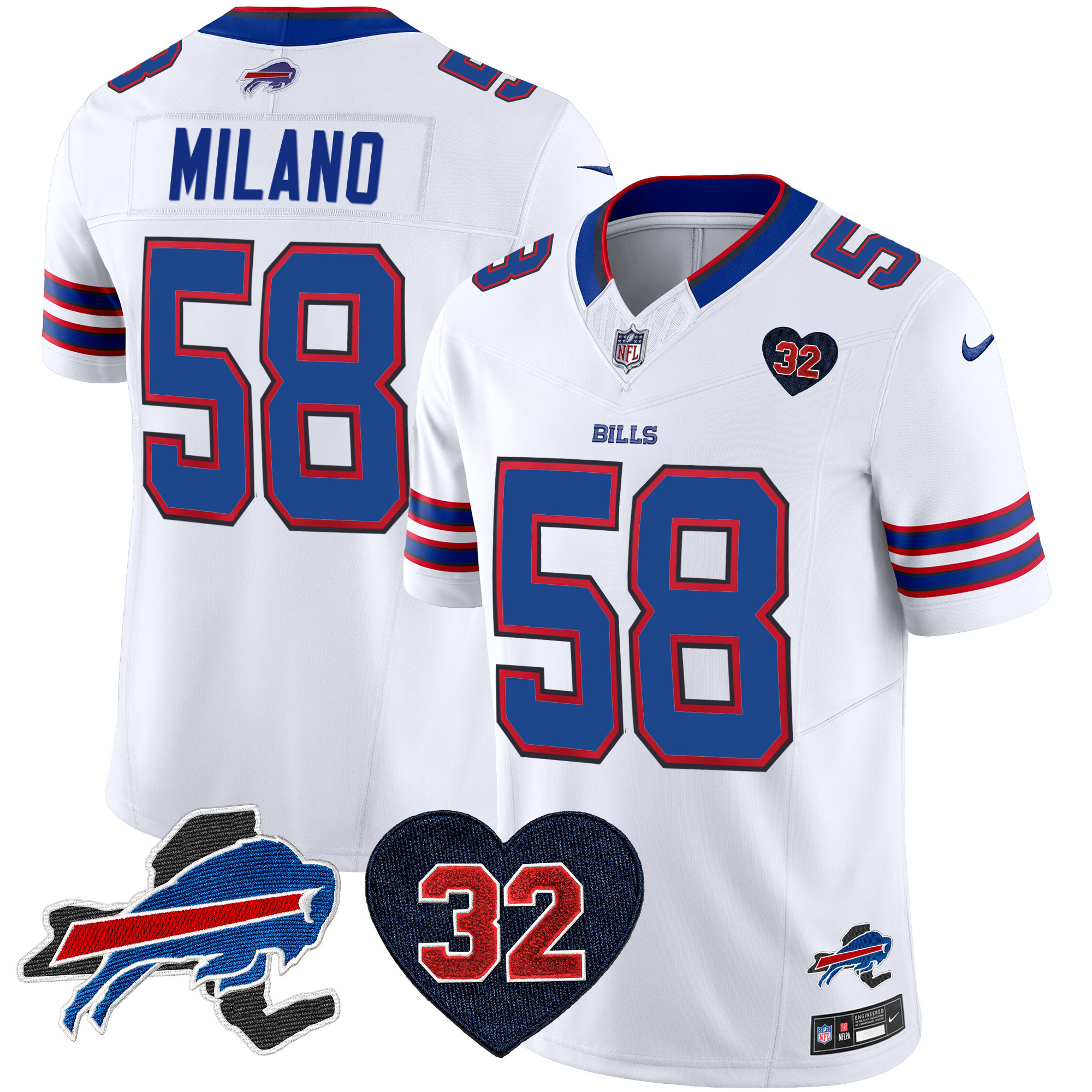 Matt Milano Men's Buffalo Bills O.J. Simpson Patch Vapor Limited White Jersey - All Stitched