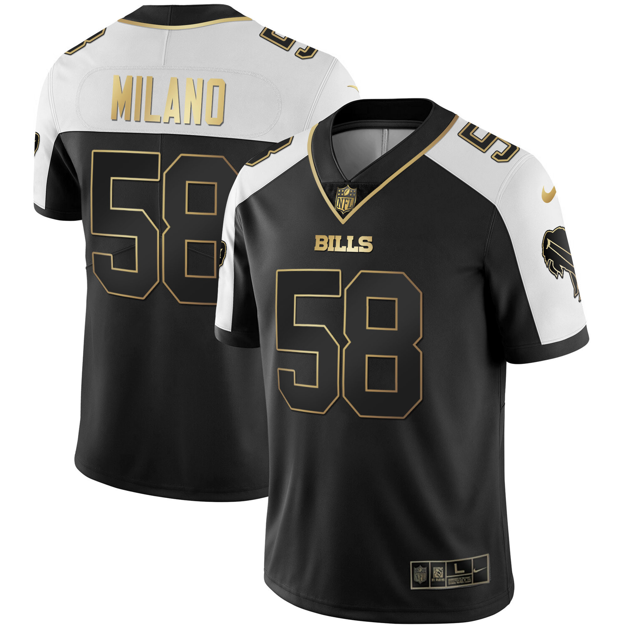 Matt Milano Men's Buffalo Bills White Gold & Black Gold - All Stitched Alternate Jersey - All Stitched