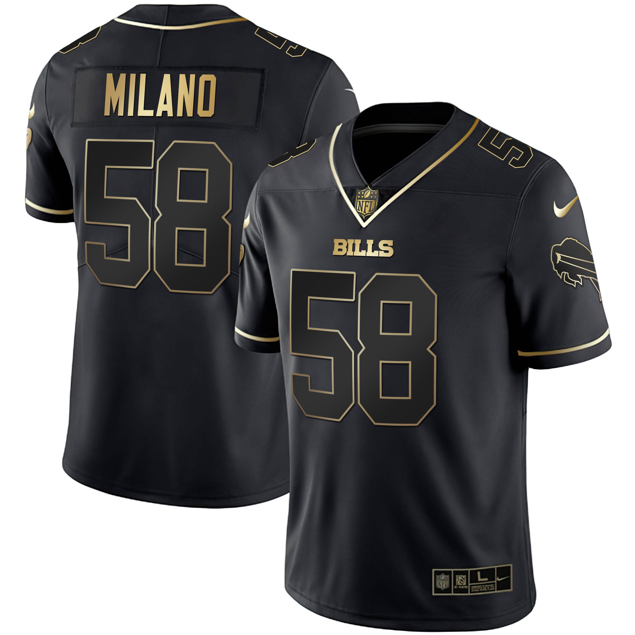 Matt Milano Men's Buffalo Bills White Gold & Black Gold - All Stitched Black Gold Jersey - All Stitched