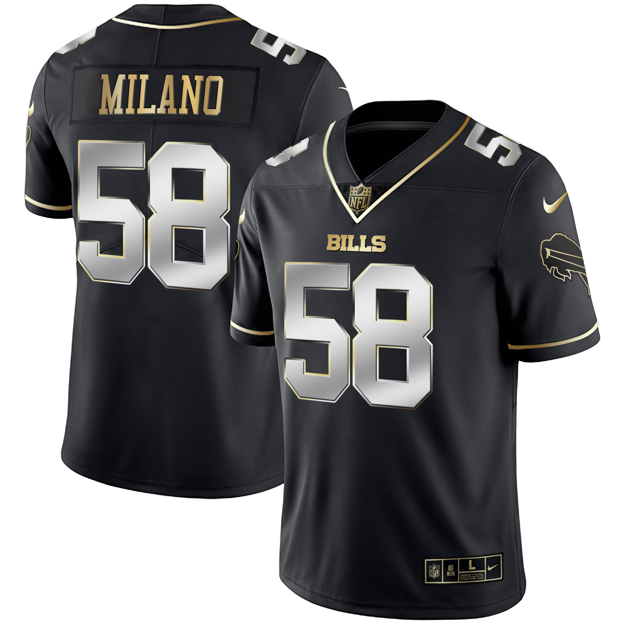 Matt Milano Men's Buffalo Bills White Gold & Black Gold - All Stitched Black Limited Jersey - All Stitched