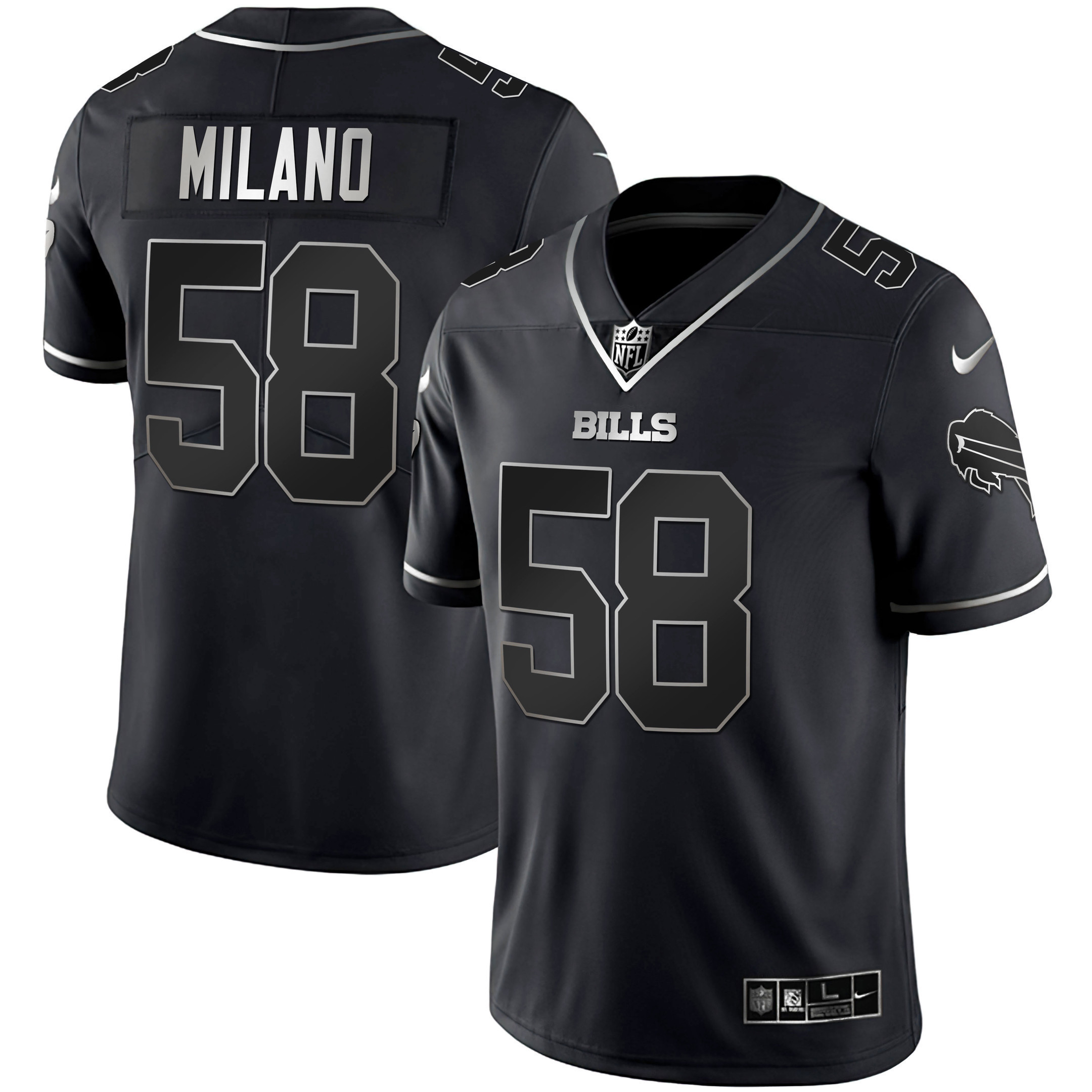 Matt Milano Men's Buffalo Bills White Gold & Black Gold - All Stitched Black Silver Jersey - All Stitched