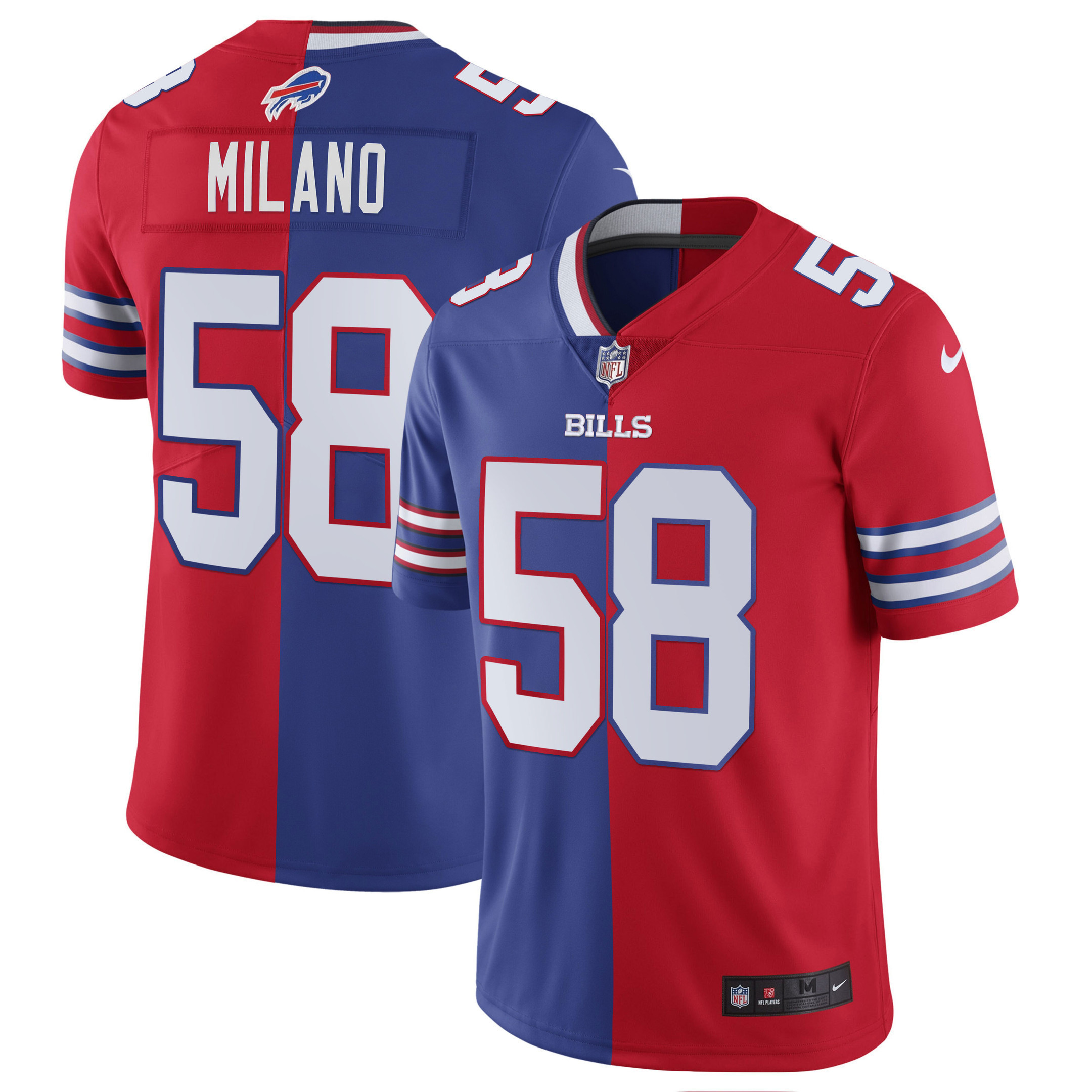Matt Milano Men's Buffalo Bills White Gold & Black Gold - All Stitched Split Royal Red Jersey - All Stitched