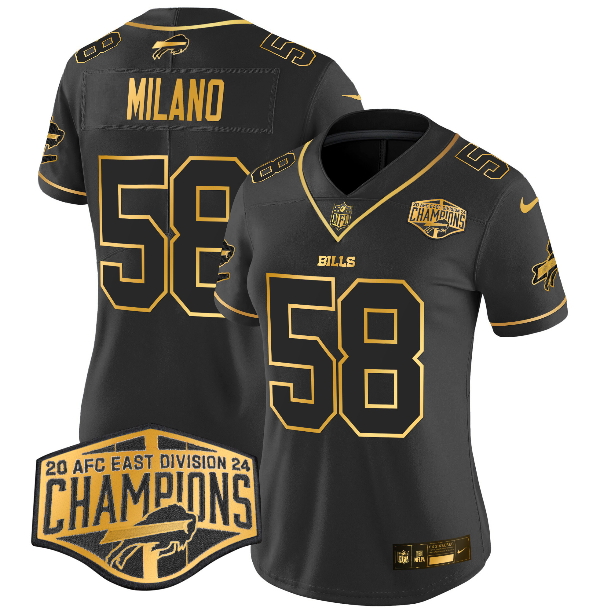 Matt Milano Women's Buffalo Bills 2024 AFC East Division Champions Gold Vapor Limited Black Gold Jersey - All Stitched