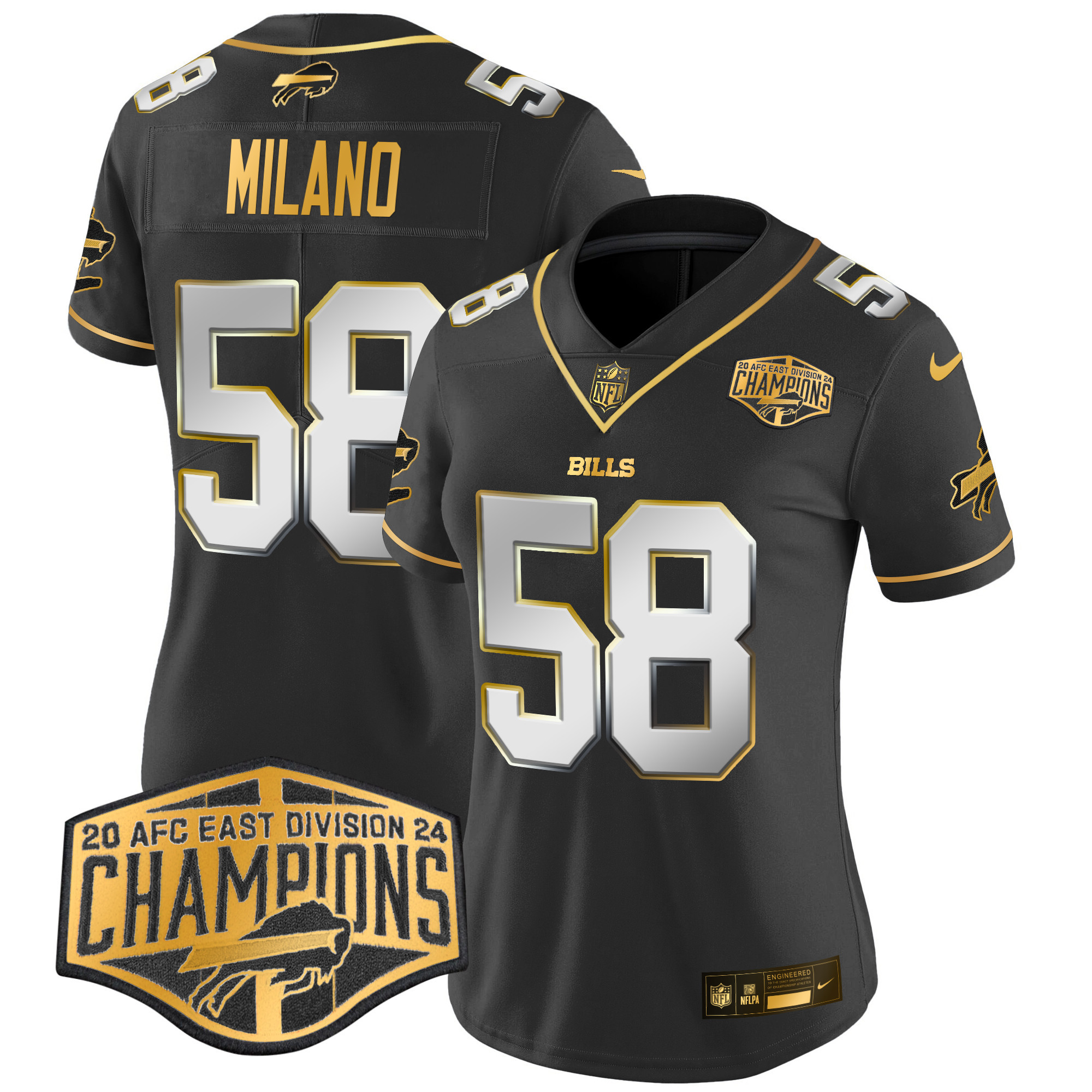 Matt Milano Women's Buffalo Bills 2024 AFC East Division Champions Gold Vapor Limited Black Limited Jersey - All Stitched