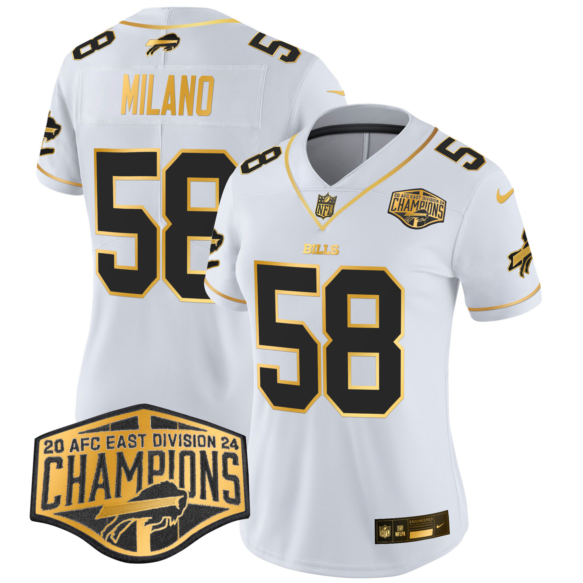 Matt Milano Women's Buffalo Bills 2024 AFC East Division Champions Gold Vapor Limited White Gold Jersey - All Stitched