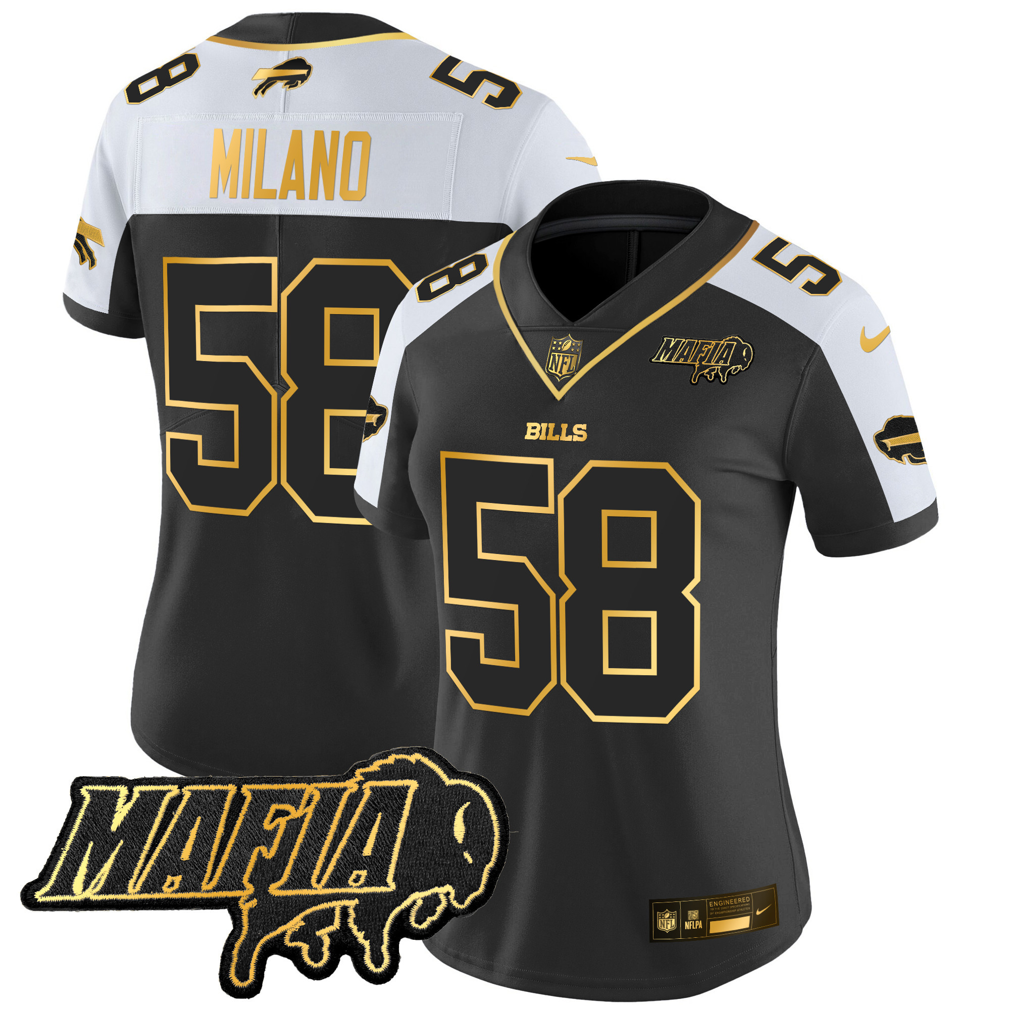 Matt Milano Women's Buffalo Bills 2024 Buffalo Bills Mafia Patch Gold Vapor Limited Alternate Jersey - All Stitched