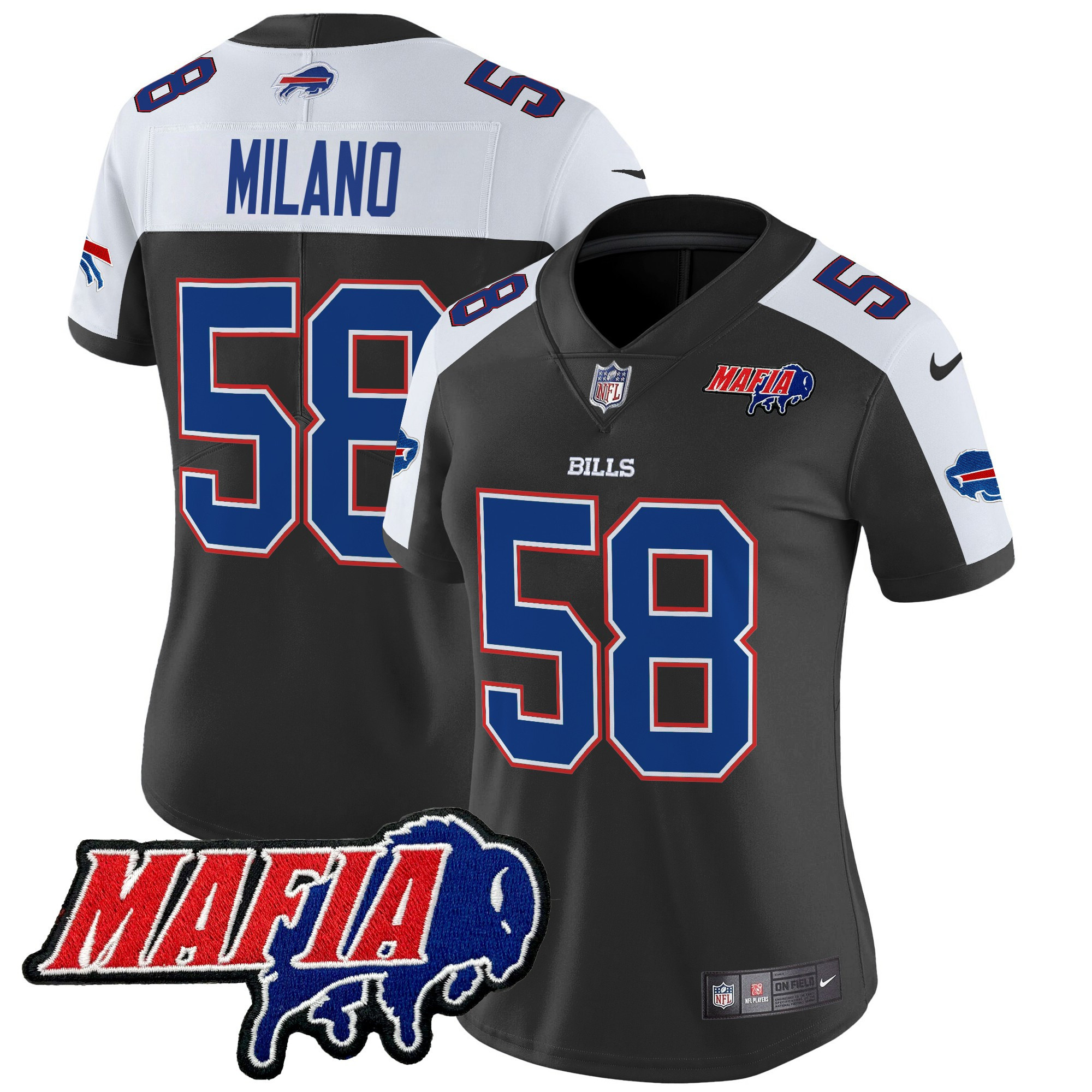 Matt Milano Women's Buffalo Bills 2024 Buffalo Bills Mafia Patch Vapor Limited Black Alternate Jersey - All Stitched