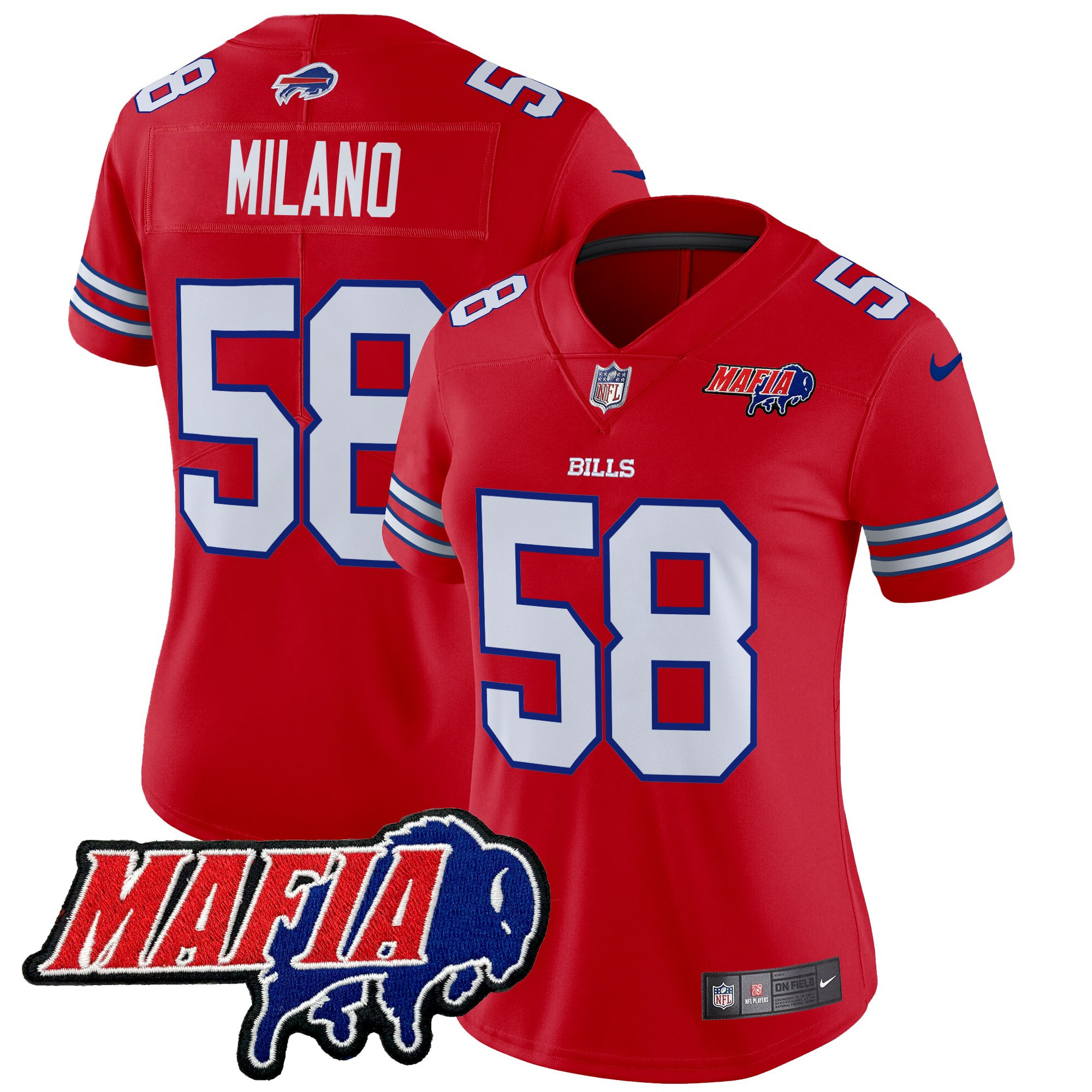Matt Milano Women's Buffalo Bills 2024 Buffalo Bills Mafia Patch Vapor Limited Red Jersey - All Stitched