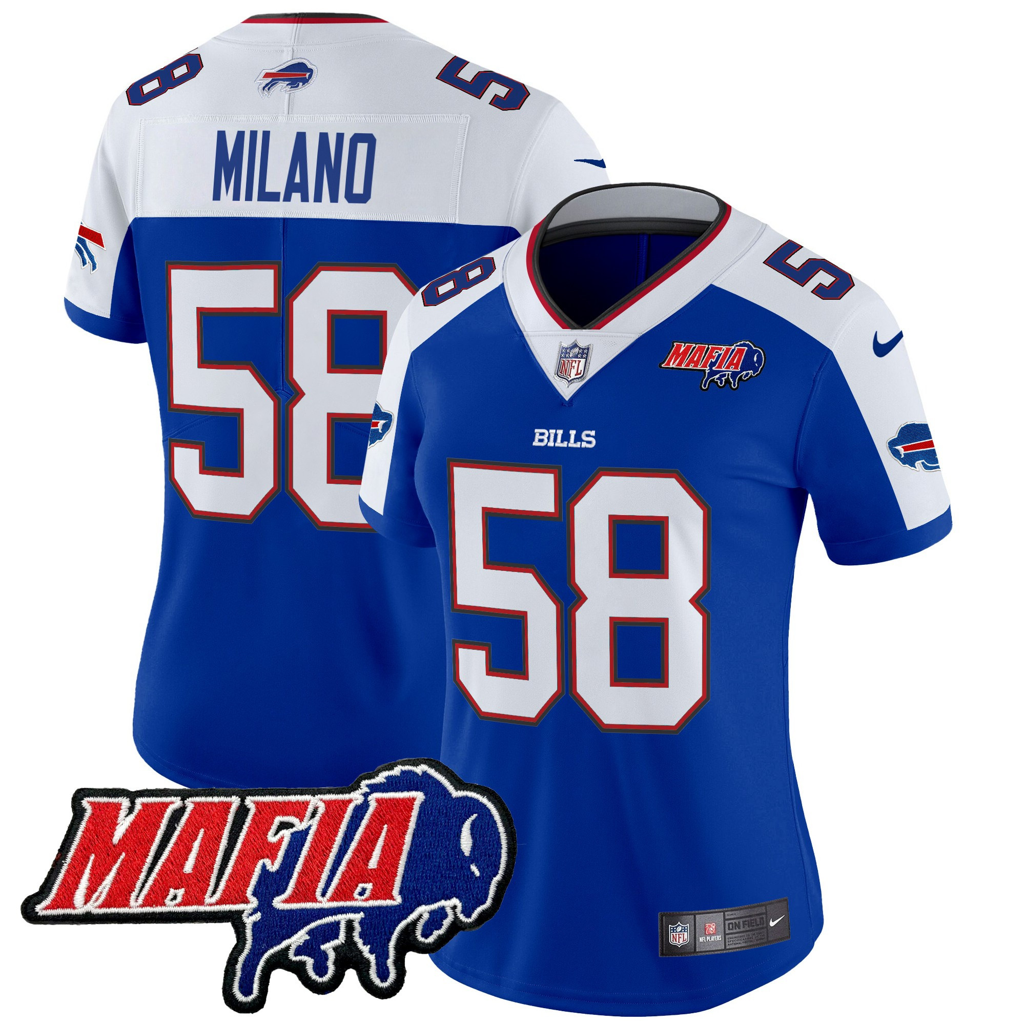 Matt Milano Women's Buffalo Bills 2024 Buffalo Bills Mafia Patch Vapor Limited Royal Alternate Jersey - All Stitched