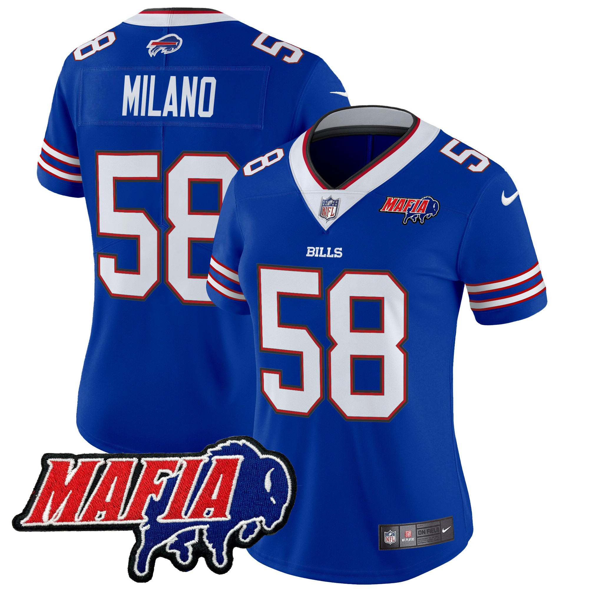 Matt Milano Women's Buffalo Bills 2024 Buffalo Bills Mafia Patch Vapor Limited Royal Jersey - All Stitched