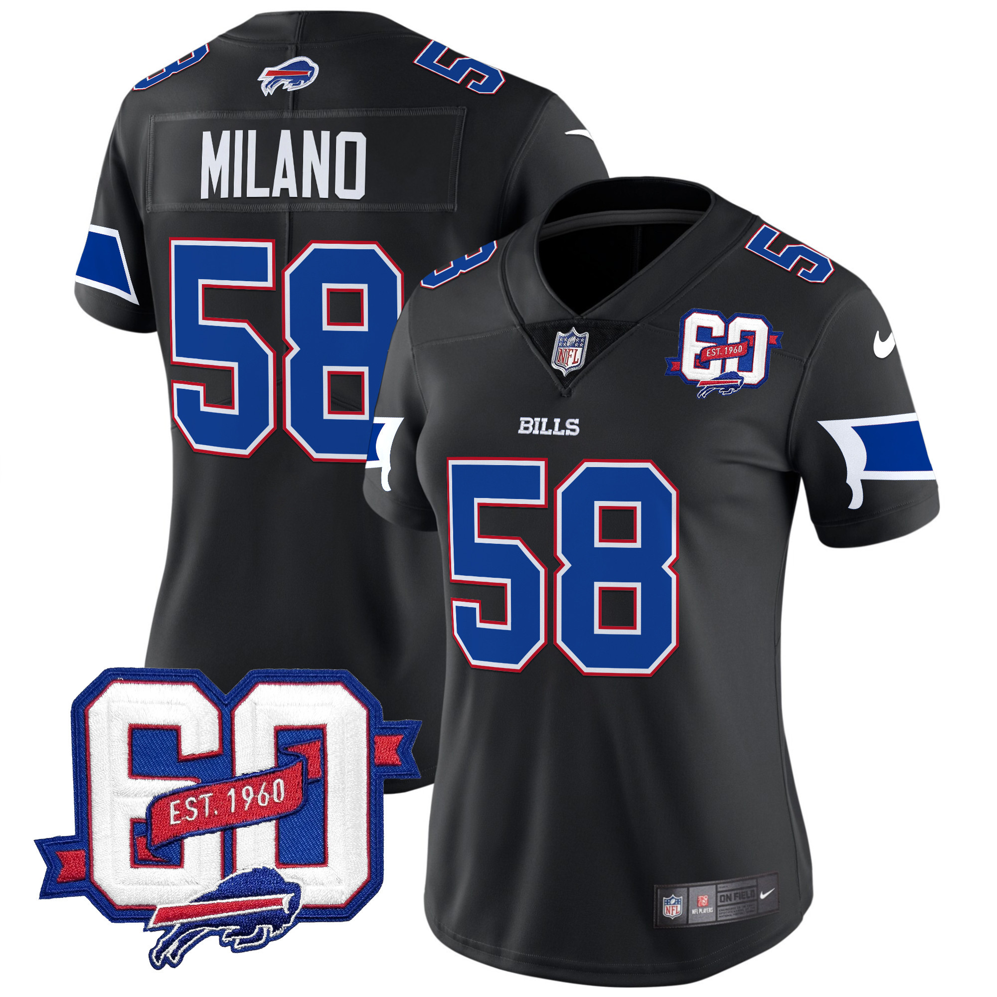 Matt Milano Women's Buffalo Bills 60th Anniversary Patch Vapor Limited Black Jersey - All Stitched