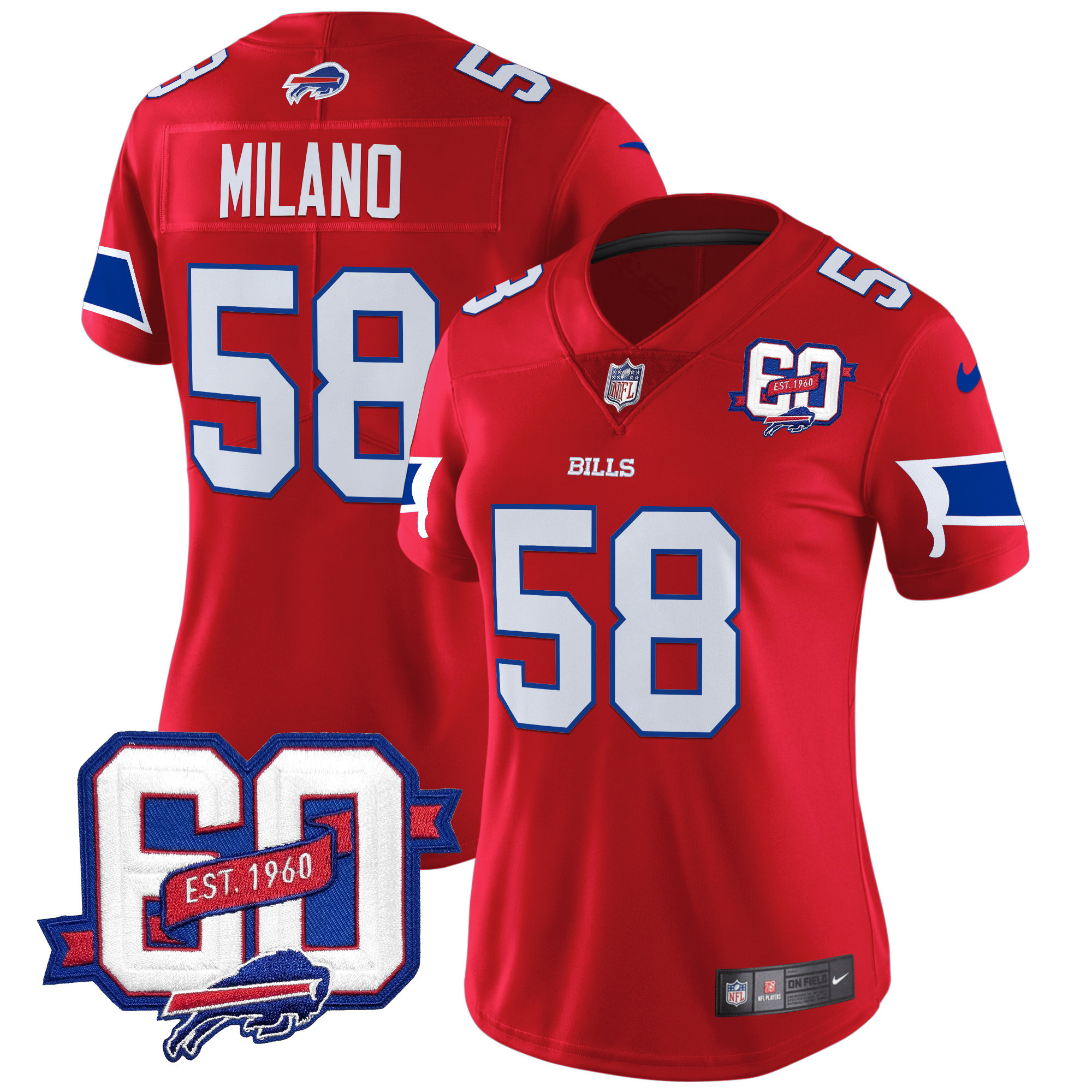 Matt Milano Women's Buffalo Bills 60th Anniversary Patch Vapor Limited Red Jersey - All Stitched
