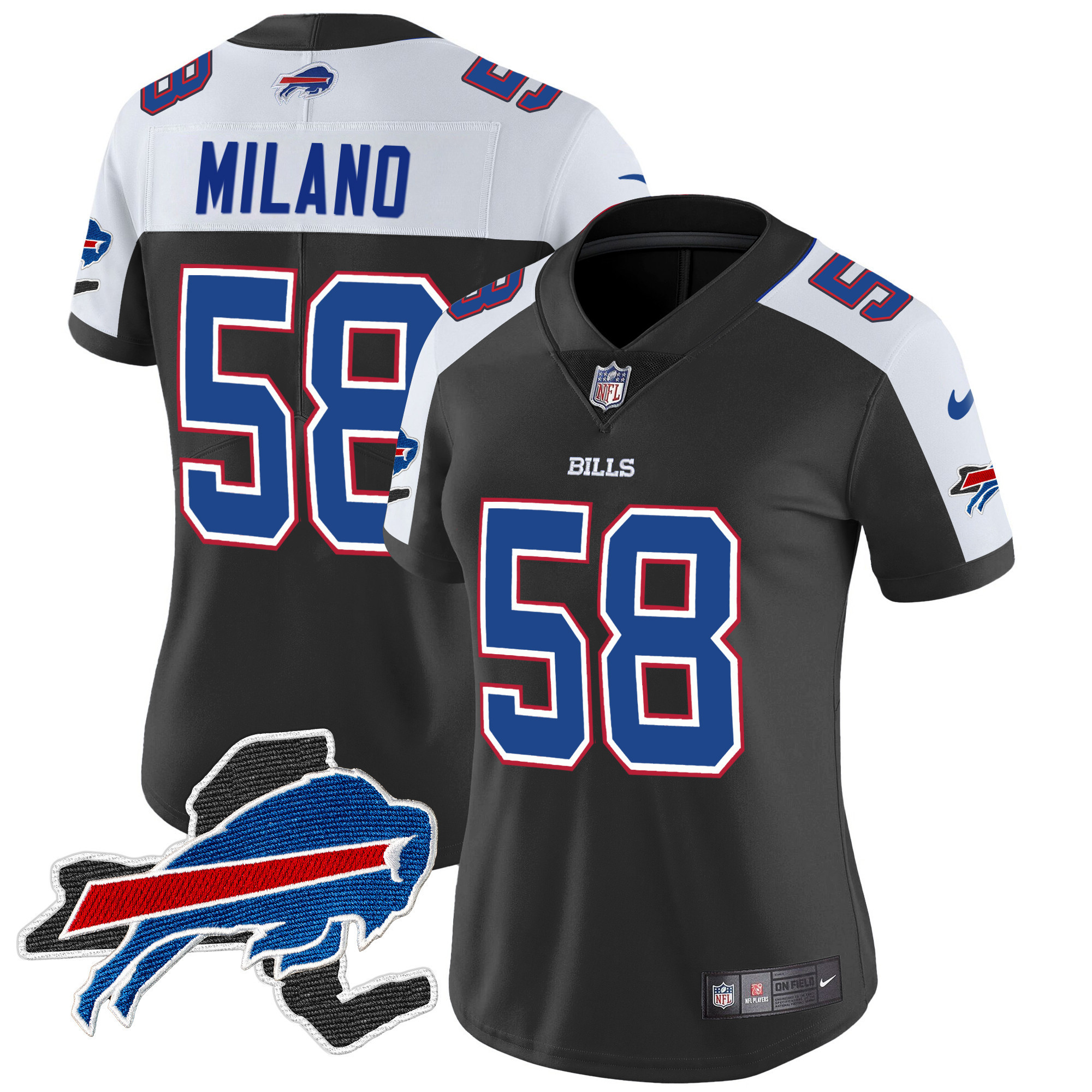 Matt Milano Women's Buffalo Bills New York Patch Vapor Limited Black Alternate Jersey - All Stitched