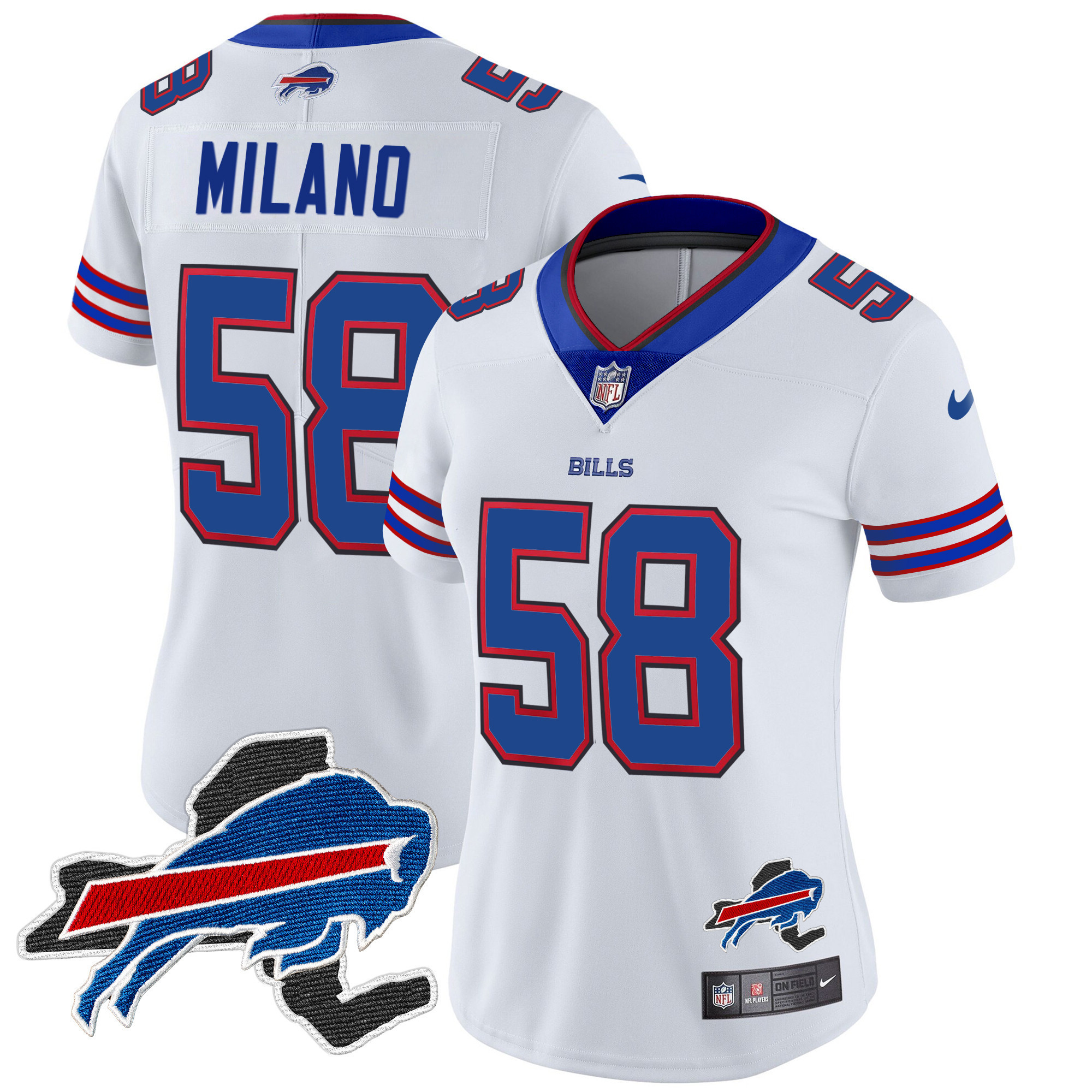 Matt Milano Women's Buffalo Bills New York Patch Vapor Limited White Jersey - All Stitched