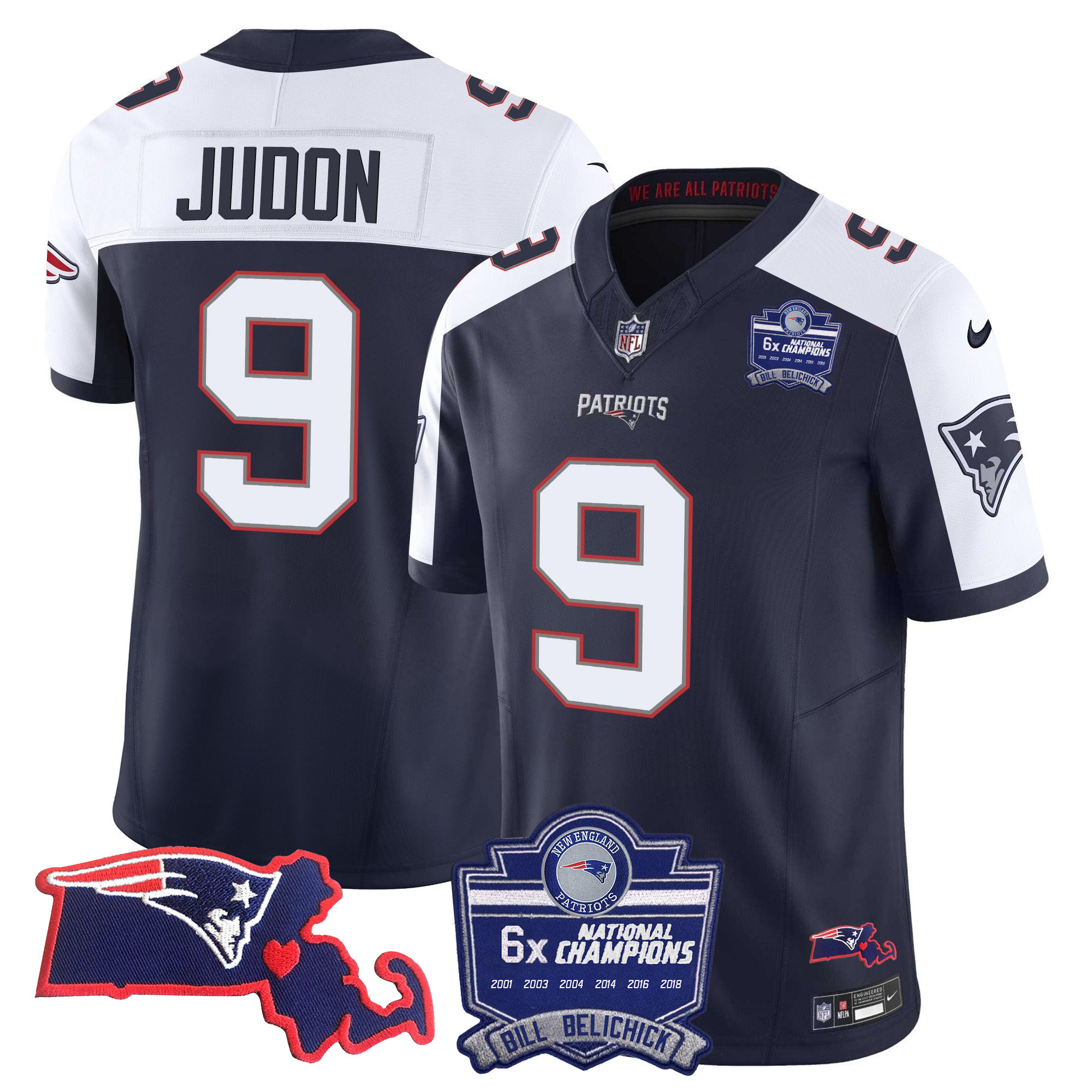 Matthew Judon Men's New England Patriots Bill Belichick 6x Champions Patch Vapor Alternate Jersey - All Stitched