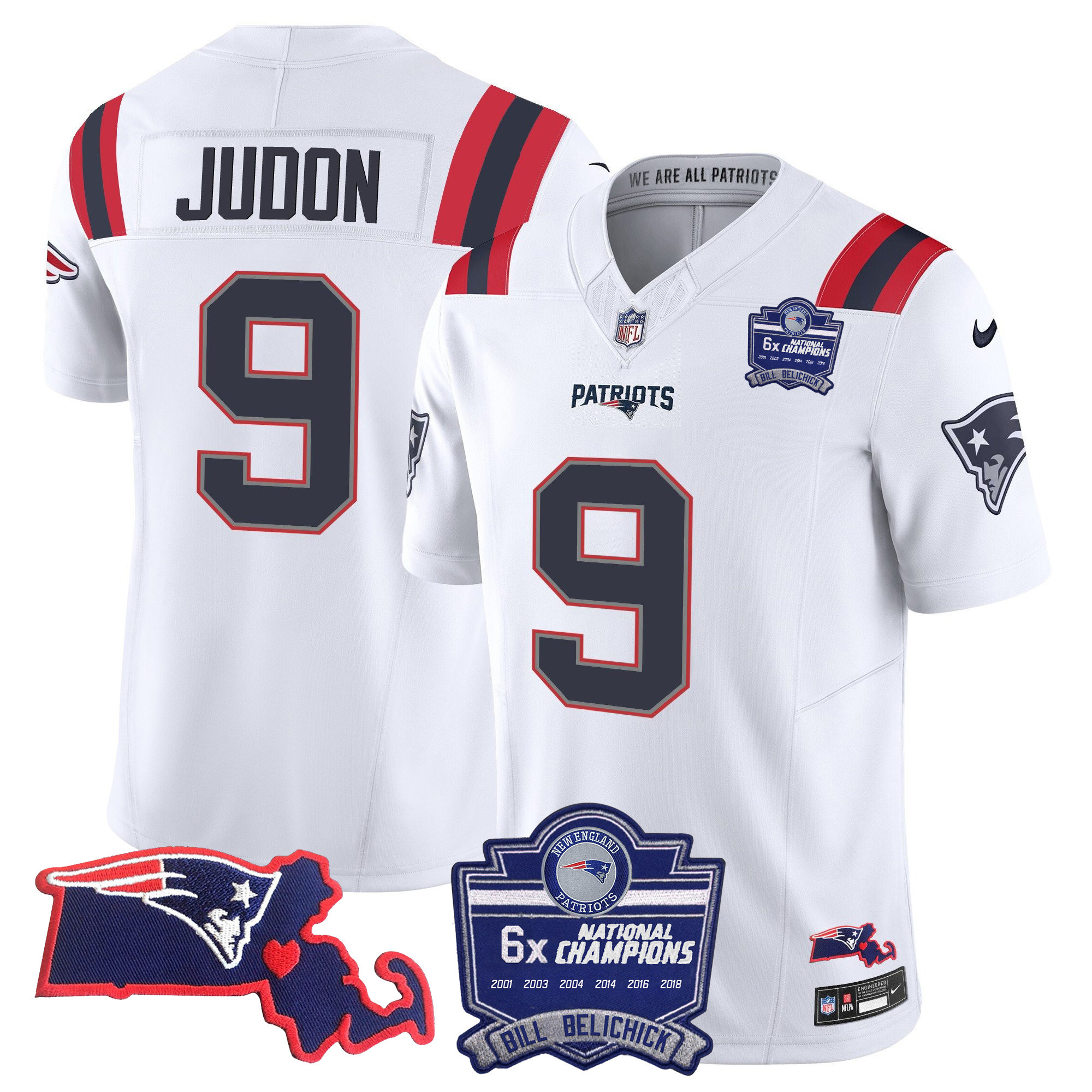 Matthew Judon Men's New England Patriots Bill Belichick 6x Champions Patch Vapor White Jersey - All Stitched