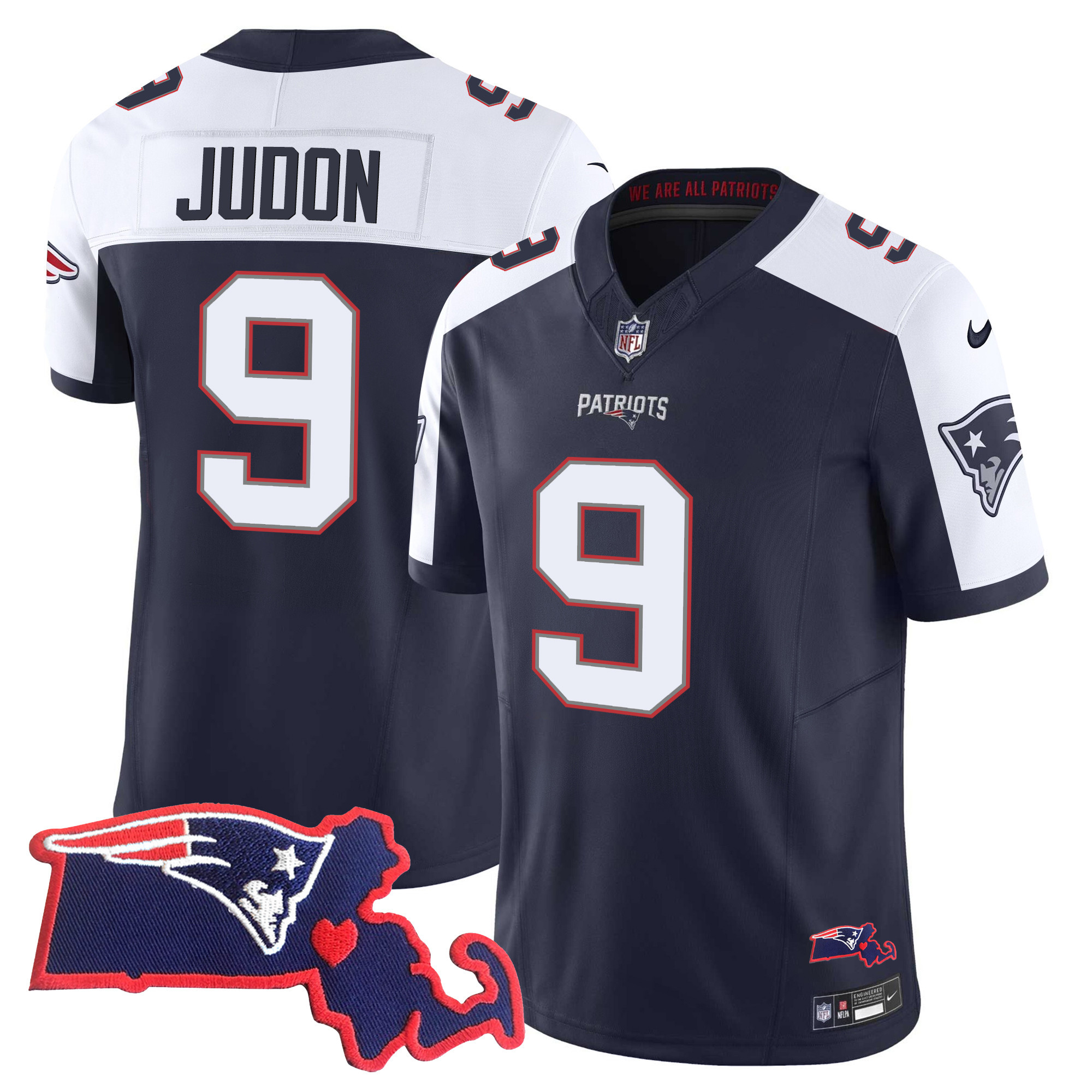 Matthew Judon Men's New England Patriots Massachusetts Patch Vapor Alternate Jersey - All Stitched