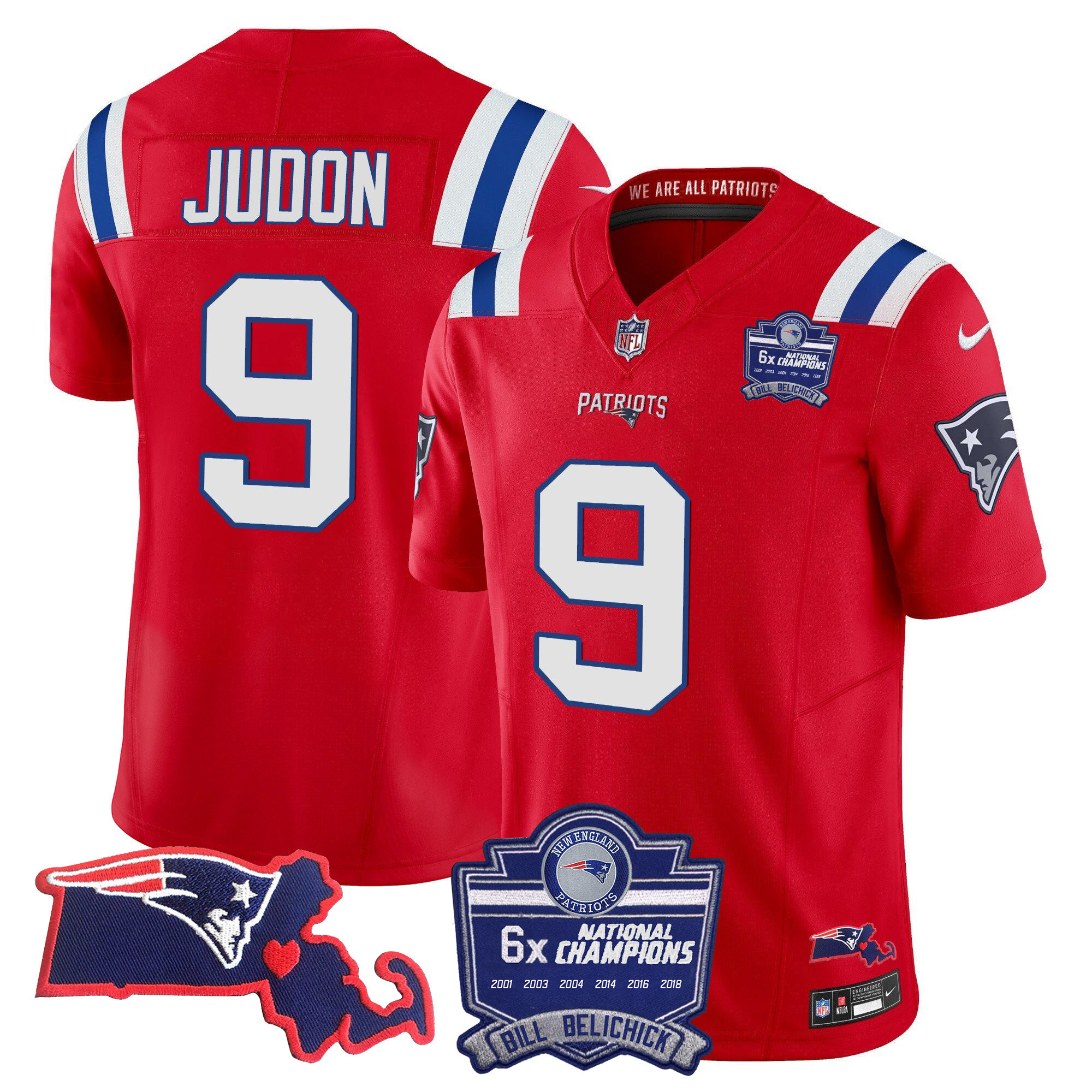 Matthew Judon Women's New England Patriots Bill Belichick 6x Champions Patch Vapor Red Jersey - All Stitched
