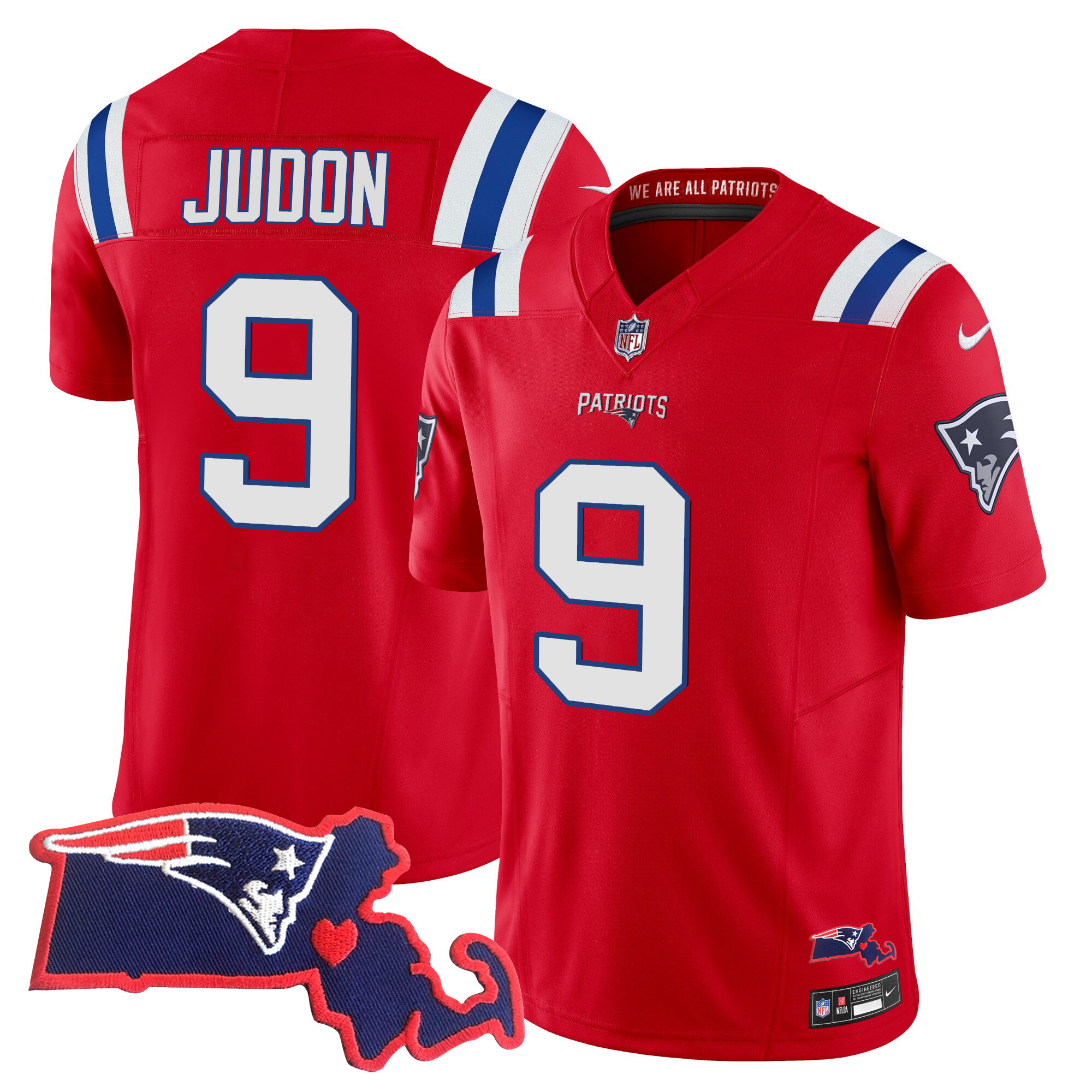 Matthew Judon Women's New England Patriots Massachusetts Patch Vapor Red Jersey - All Stitched