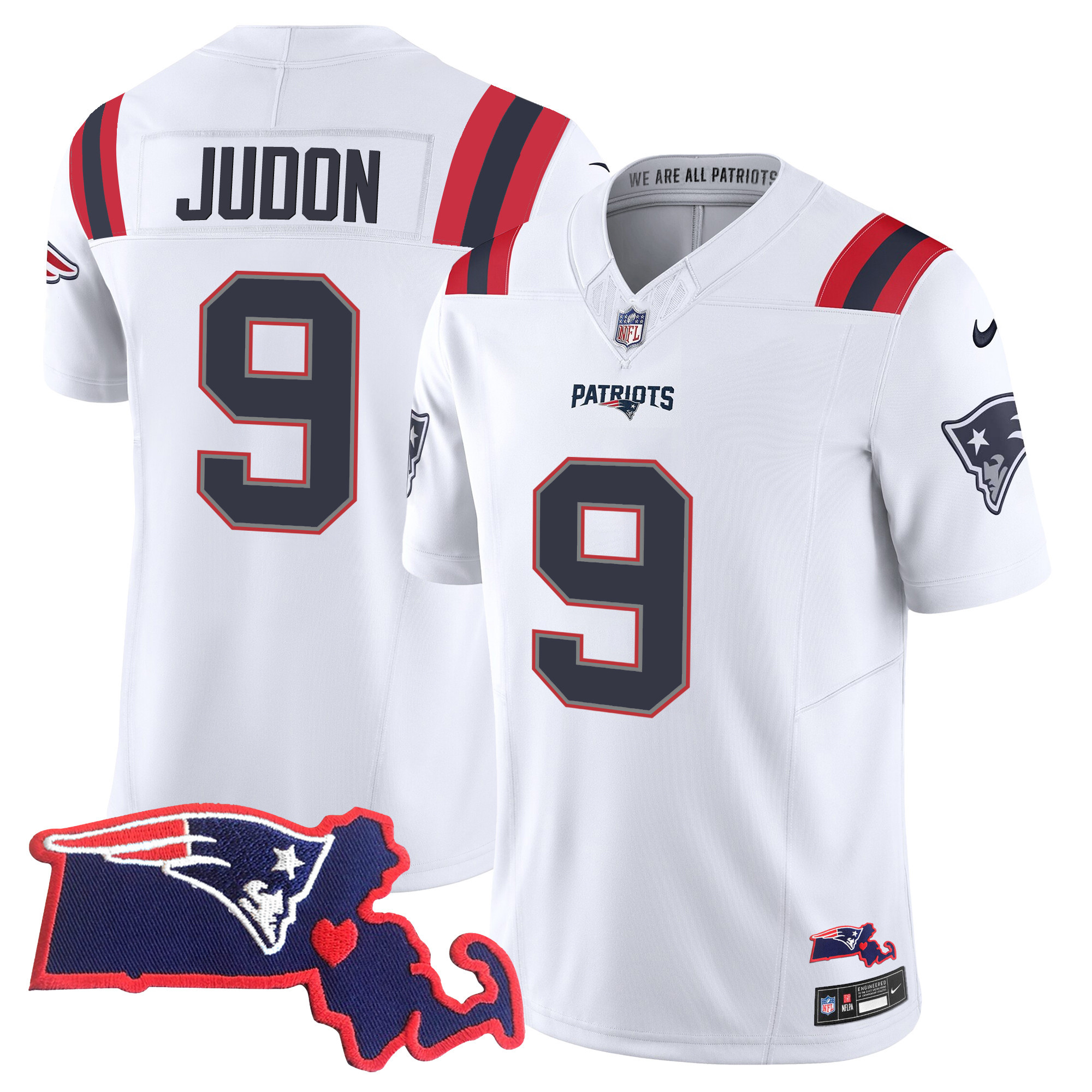 Matthew Judon Women's New England Patriots Massachusetts Patch Vapor White Jersey - All Stitched