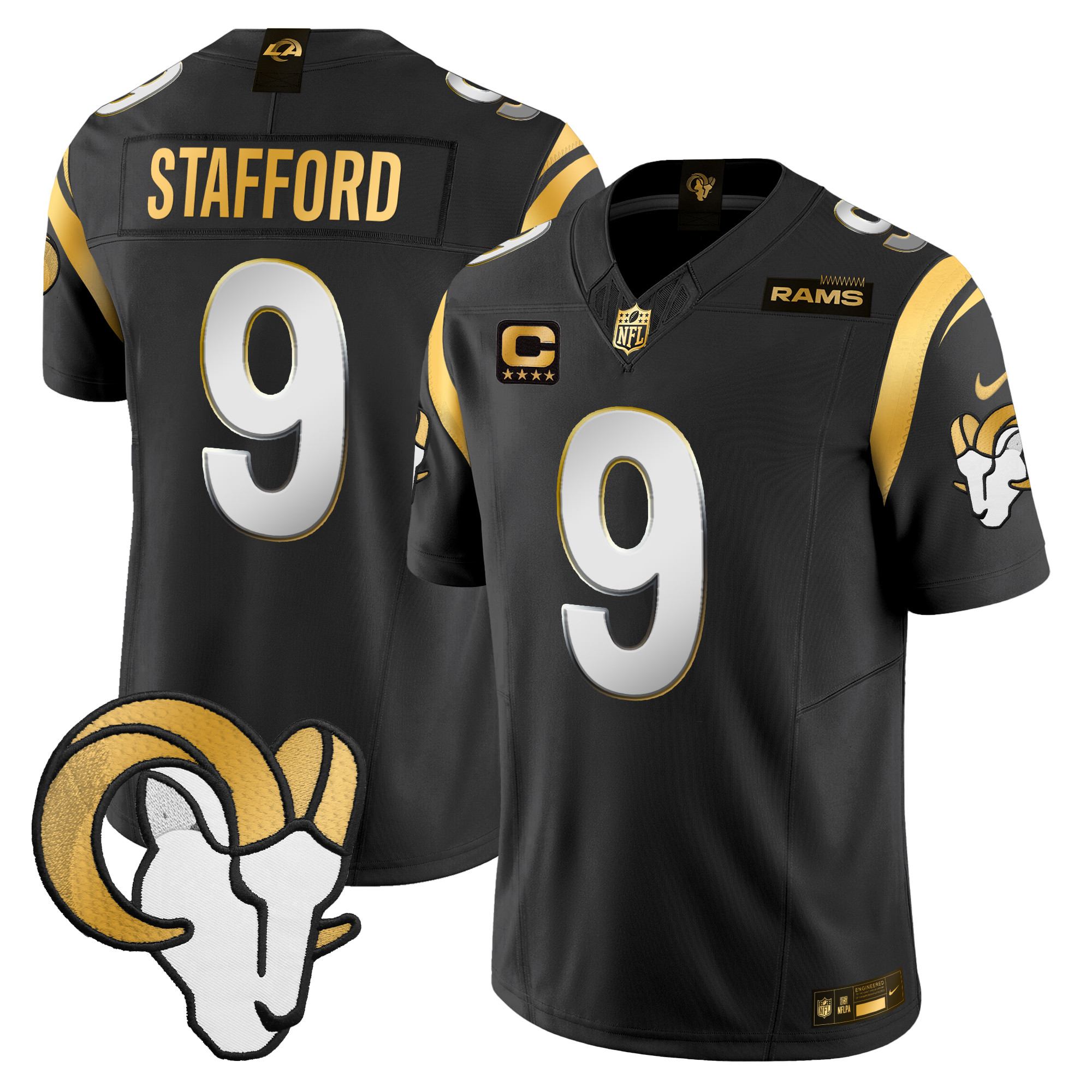 Matthew Stafford Men's Los Angeles Rams 2024 Gold Vapor Limited Black Limited Jersey - All Stitched