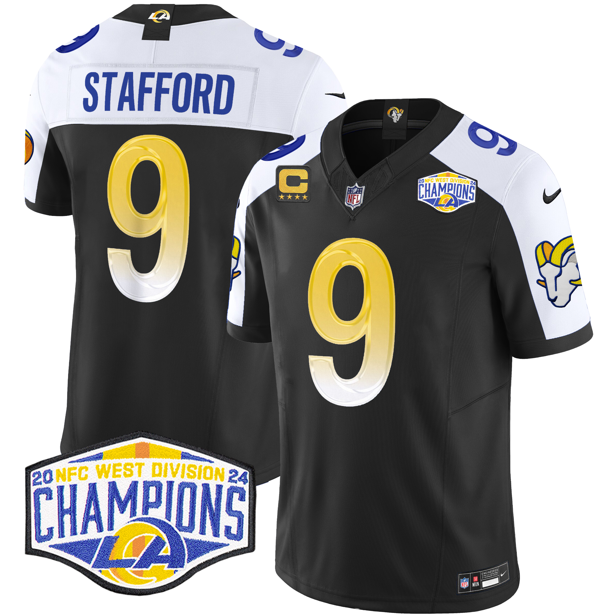 Matthew Stafford Men's Los Angeles Rams 2024 NFC West Division Champions Vapor Limited Black Alternate Jersey - All Stitched