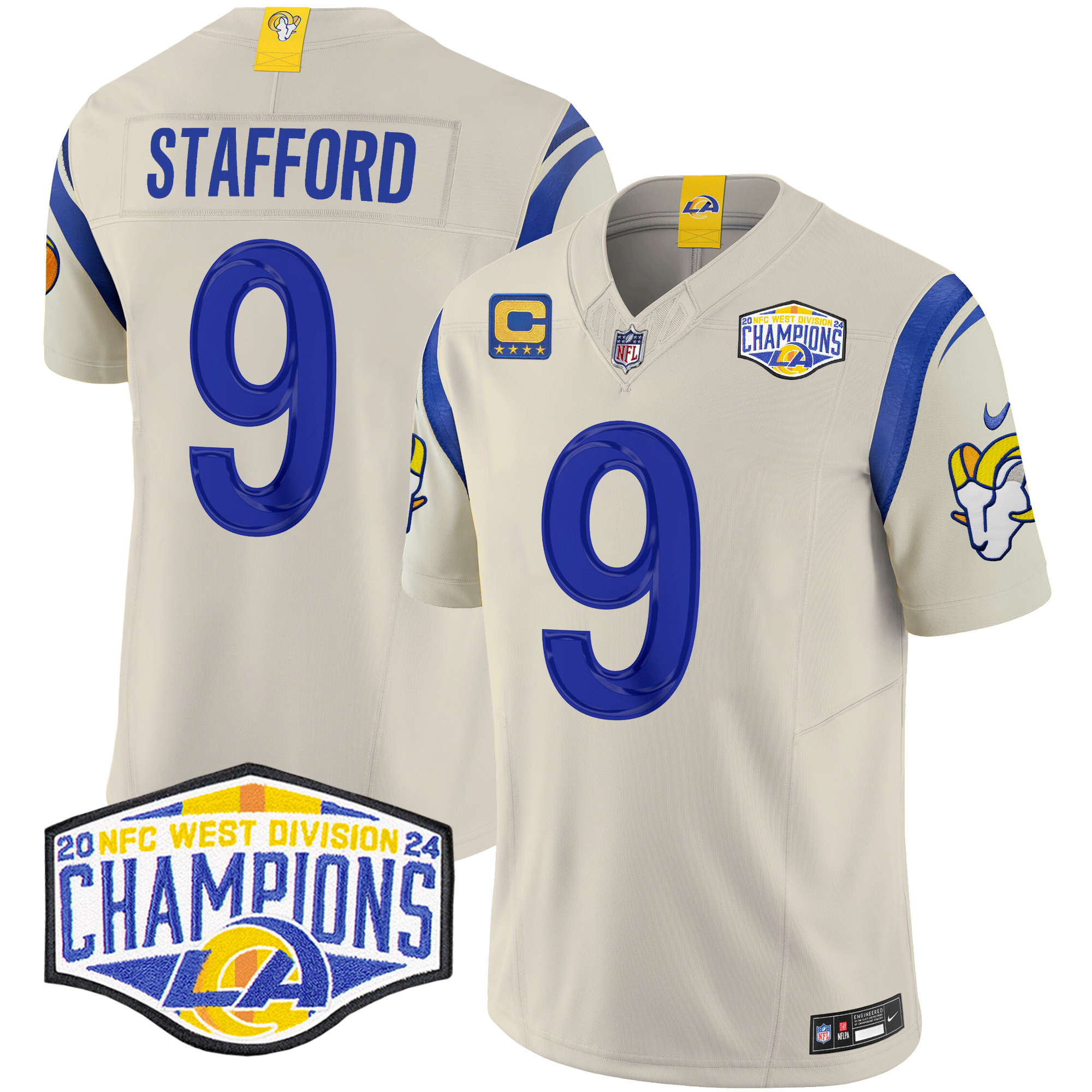 Matthew Stafford Men's Los Angeles Rams 2024 NFC West Division Champions Vapor Limited Bone Jersey - All Stitched