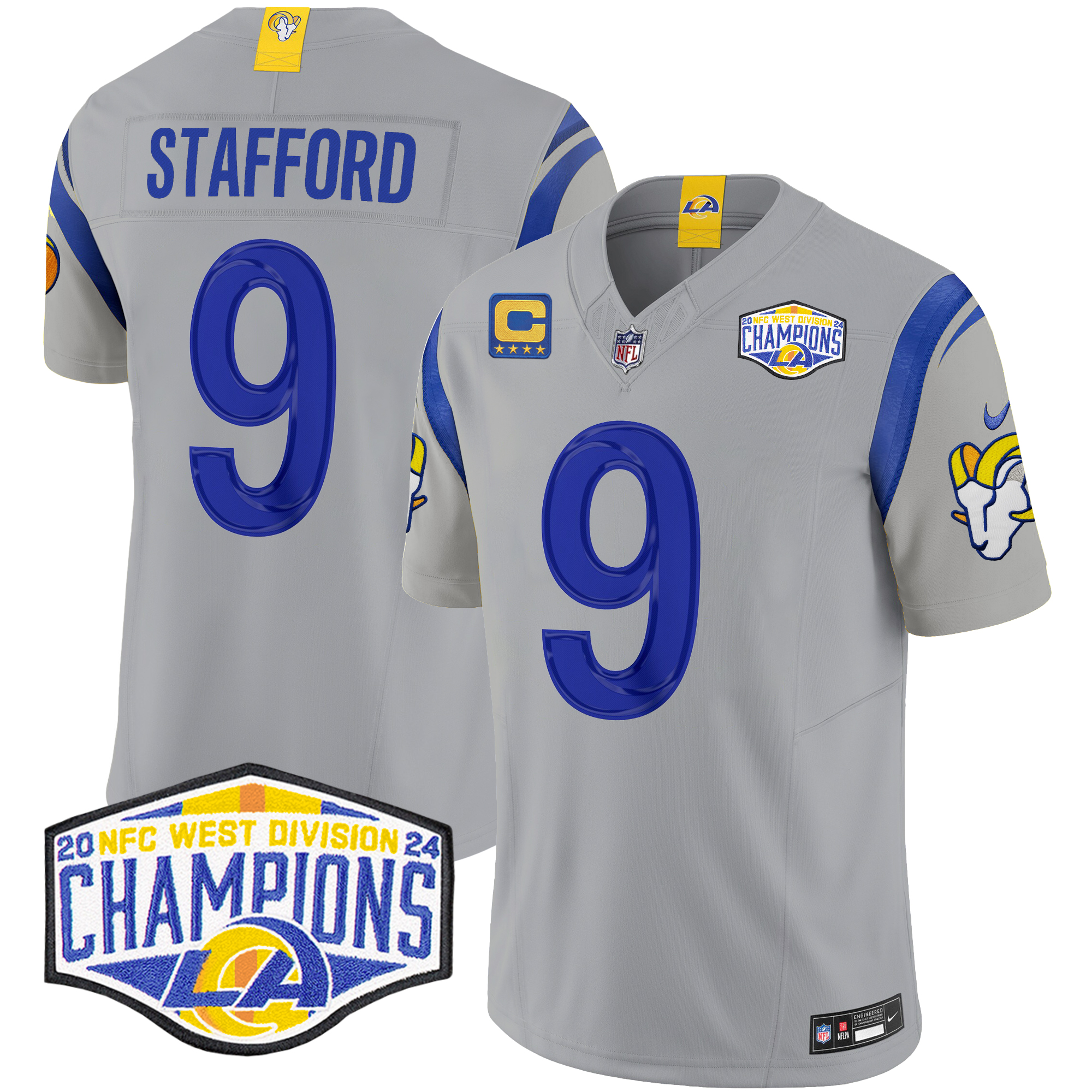 Matthew Stafford Men's Los Angeles Rams 2024 NFC West Division Champions Vapor Limited Gray Jersey - All Stitched