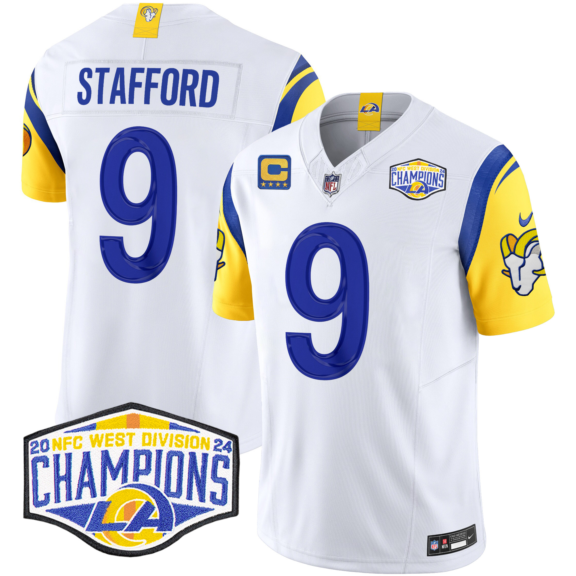 Matthew Stafford Men's Los Angeles Rams 2024 NFC West Division Champions Vapor Limited White Jersey - All Stitched