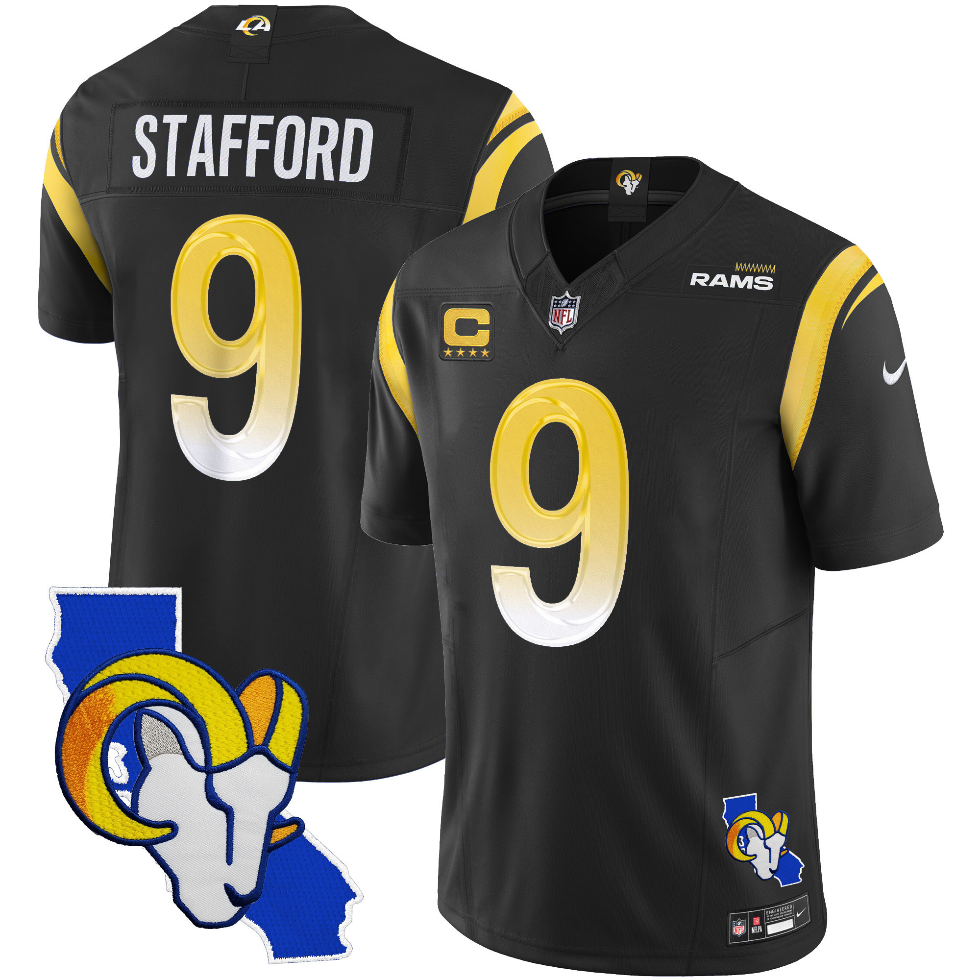 Matthew Stafford Men's Los Angeles Rams California Patch Vapor Limited Black Jersey - All Stitched