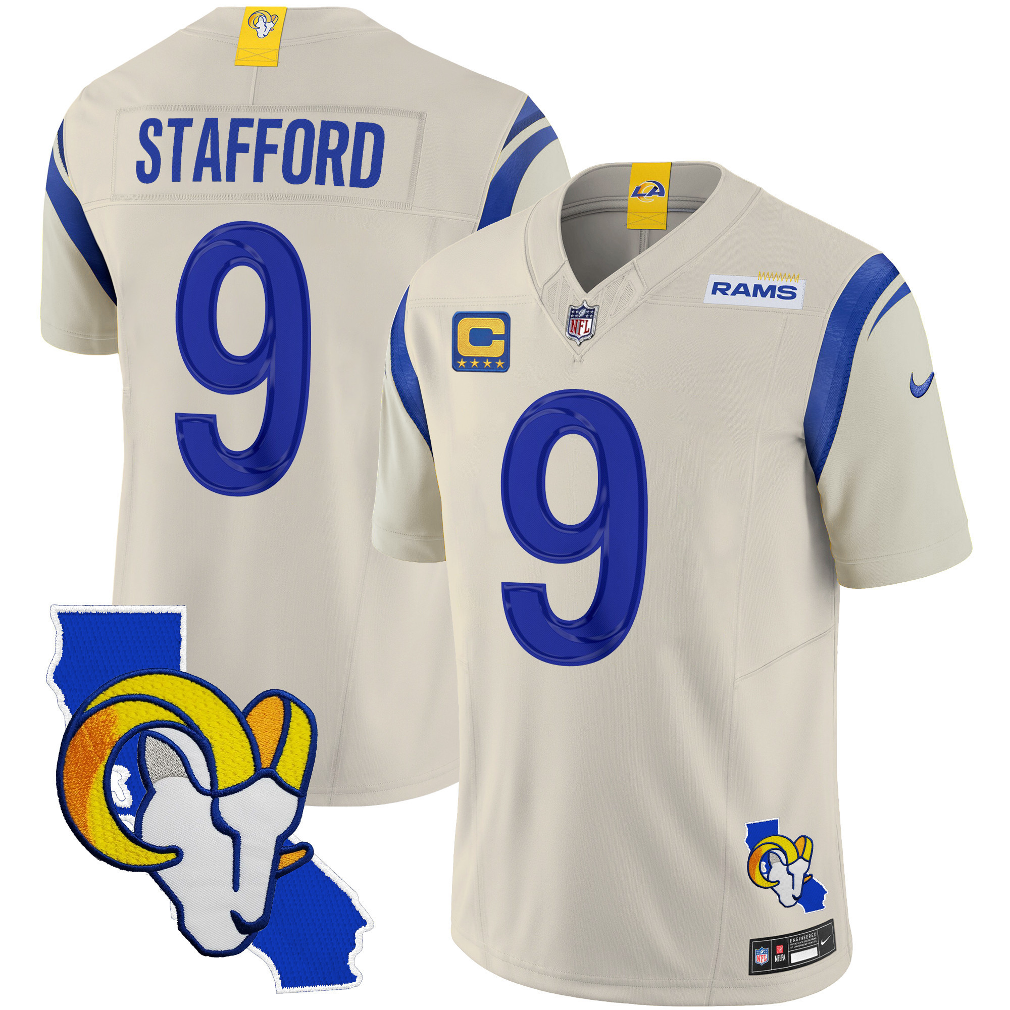 Matthew Stafford Men's Los Angeles Rams California Patch Vapor Limited Bone Jersey - All Stitched
