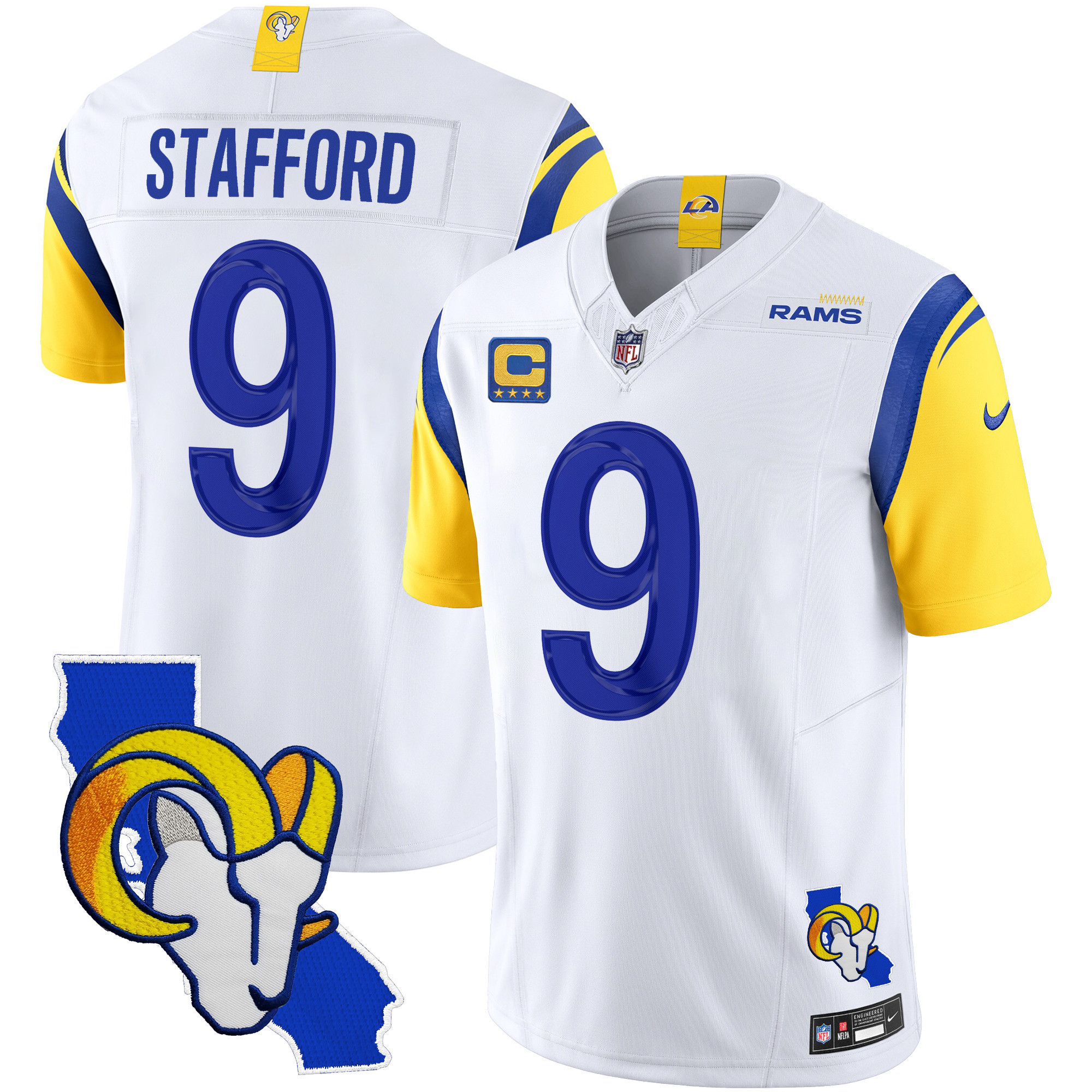 Matthew Stafford Men's Los Angeles Rams California Patch Vapor Limited White Jersey - All Stitched