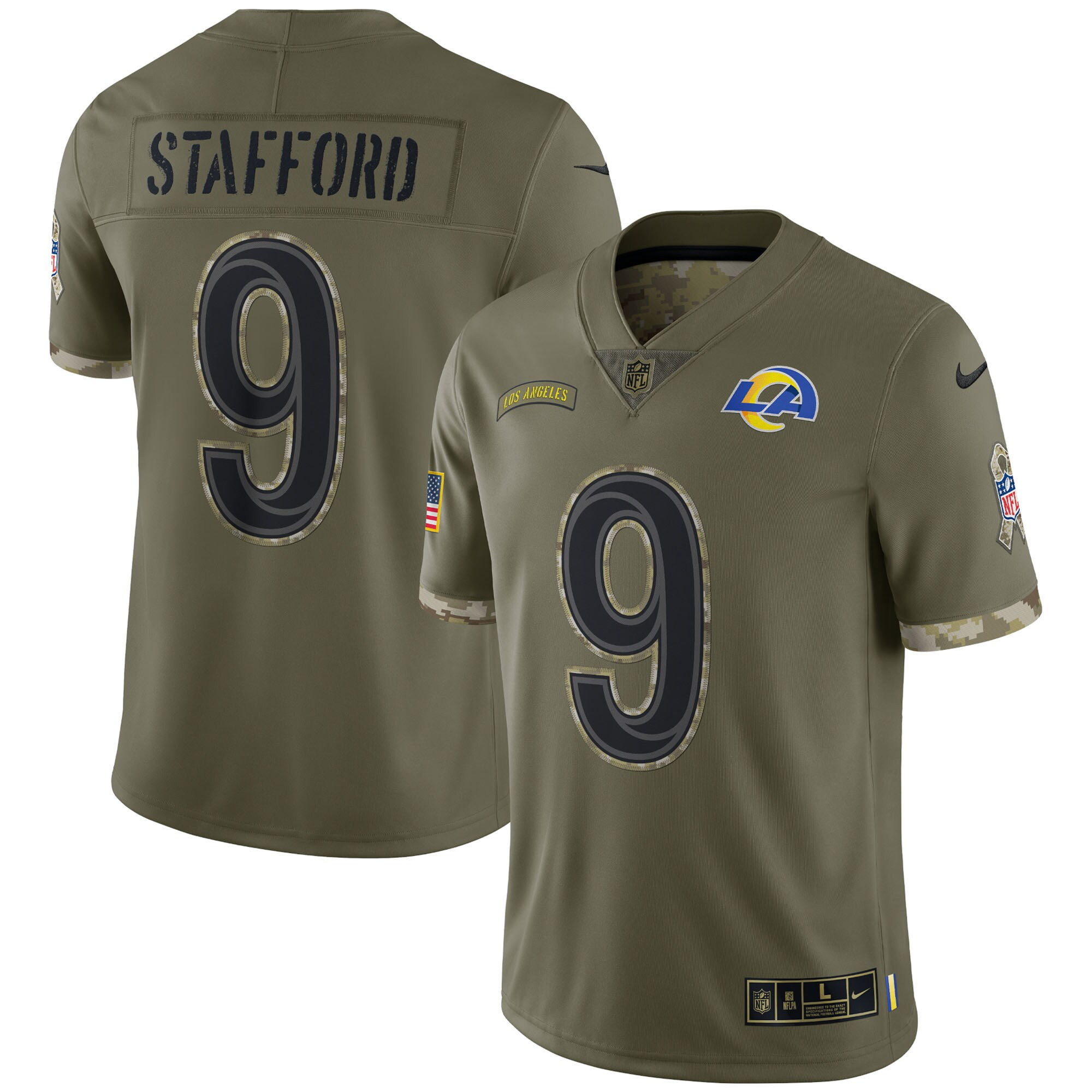 Matthew Stafford Men's Los Angeles Rams Super Bowl LVI Black Gold Salute To Service Jersey - All Stitched