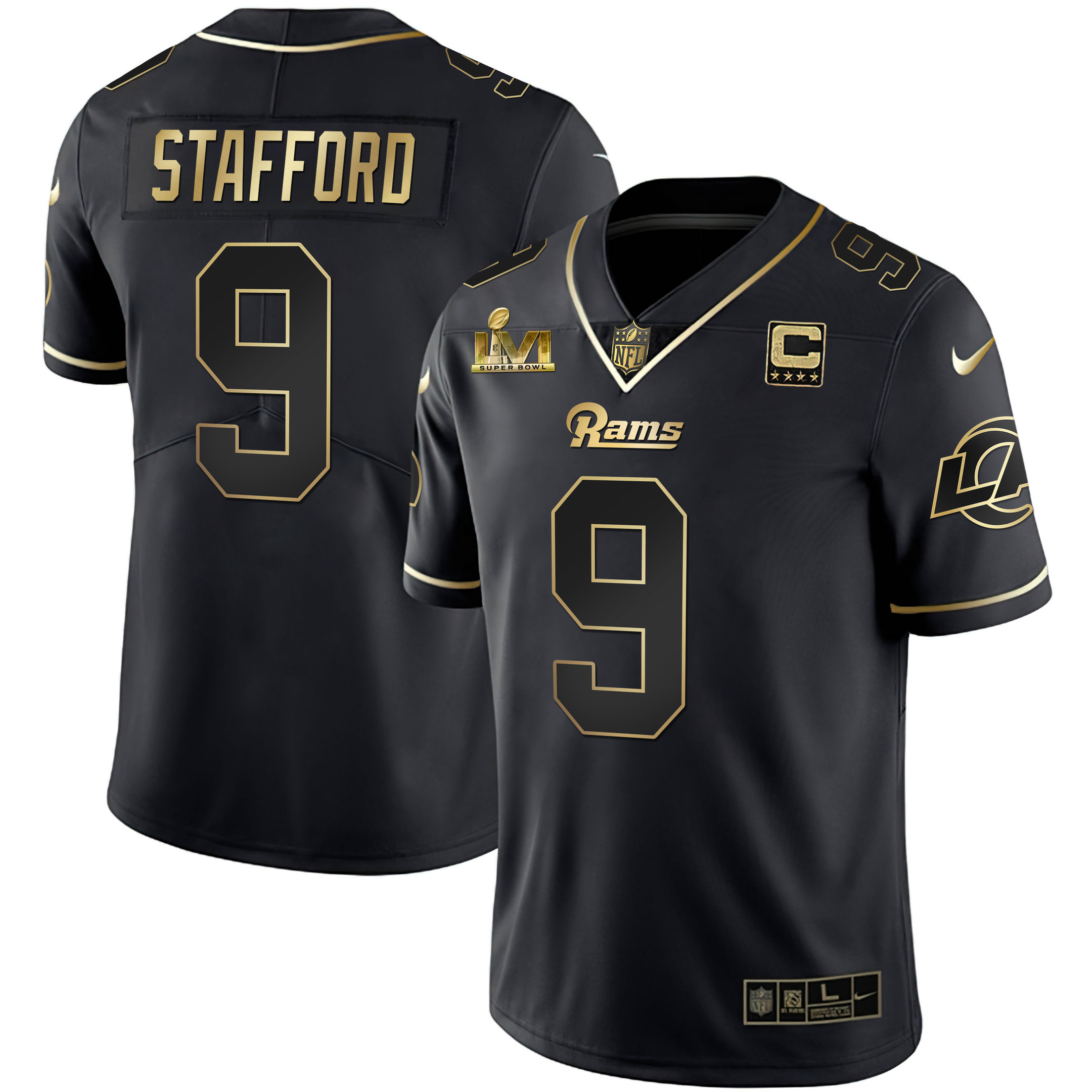 Matthew Stafford Men's Los Angeles Rams Super Bowl LVI White Gold & Black Gold Black Gold Jersey - All Stitched