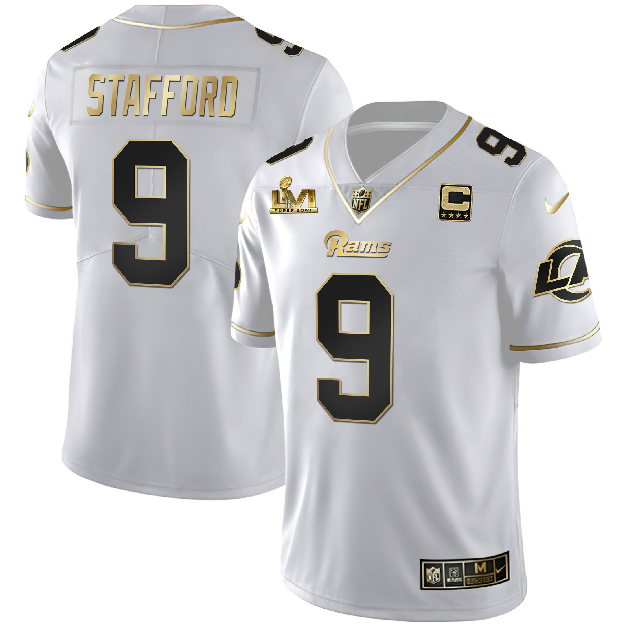 Matthew Stafford Men's Los Angeles Rams Super Bowl LVI White Gold & Black Gold White Gold Jersey - All Stitched