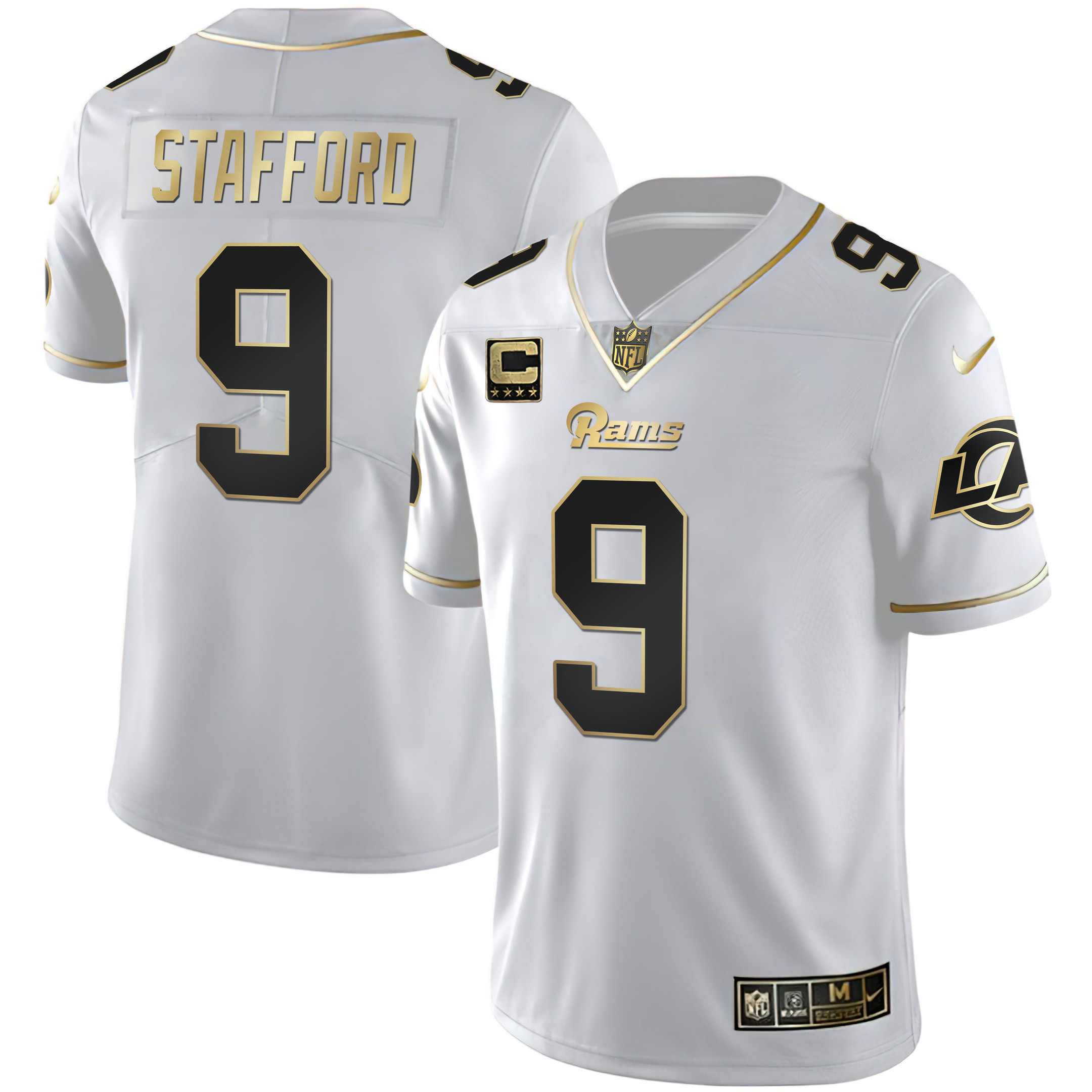 Matthew Stafford Men's Los Angeles Rams White Gold & Black Gold White Gold Jersey - All Stitched