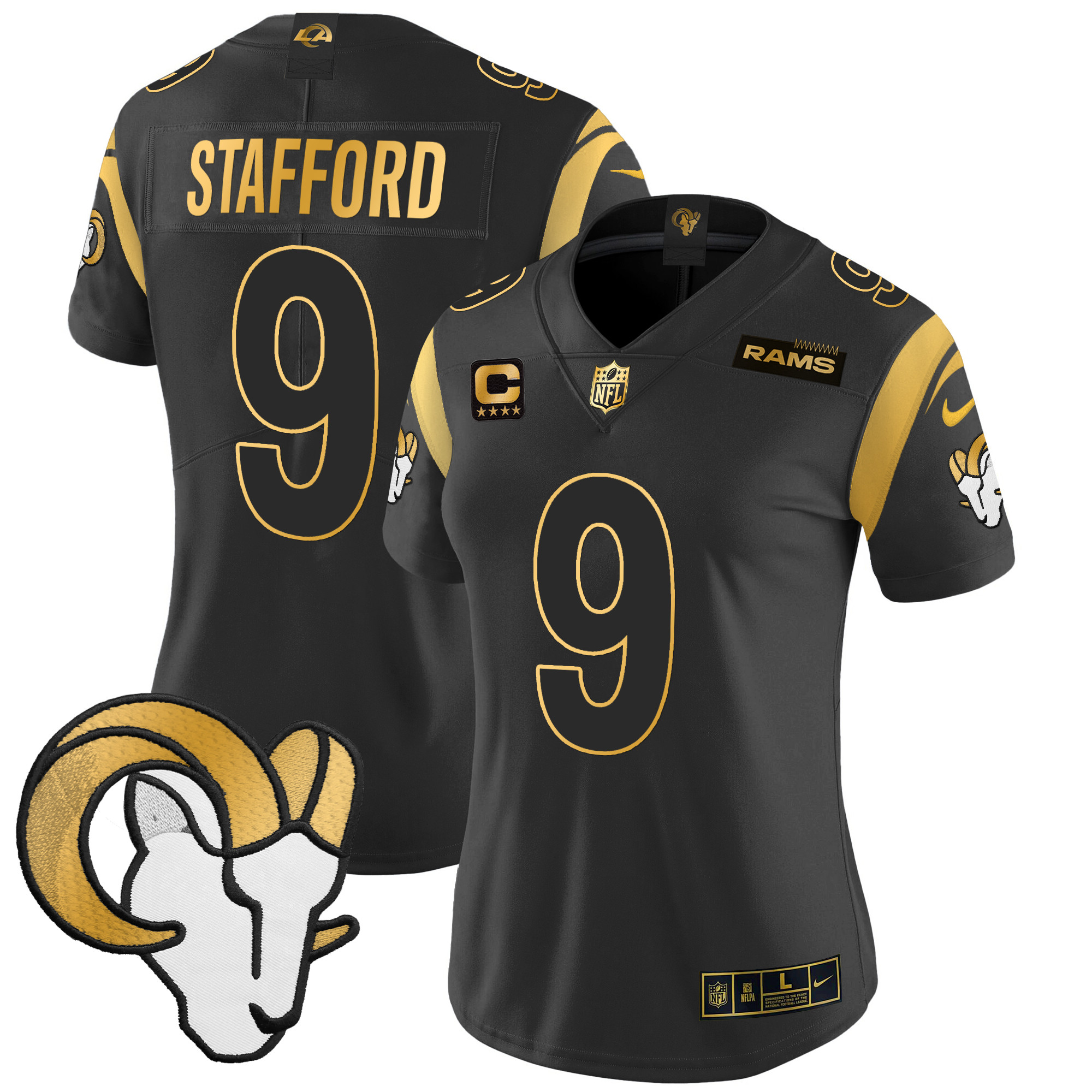 Matthew Stafford Women's Los Angeles Rams 2024 Gold Vapor Limited Black Gold Jersey - All Stitched