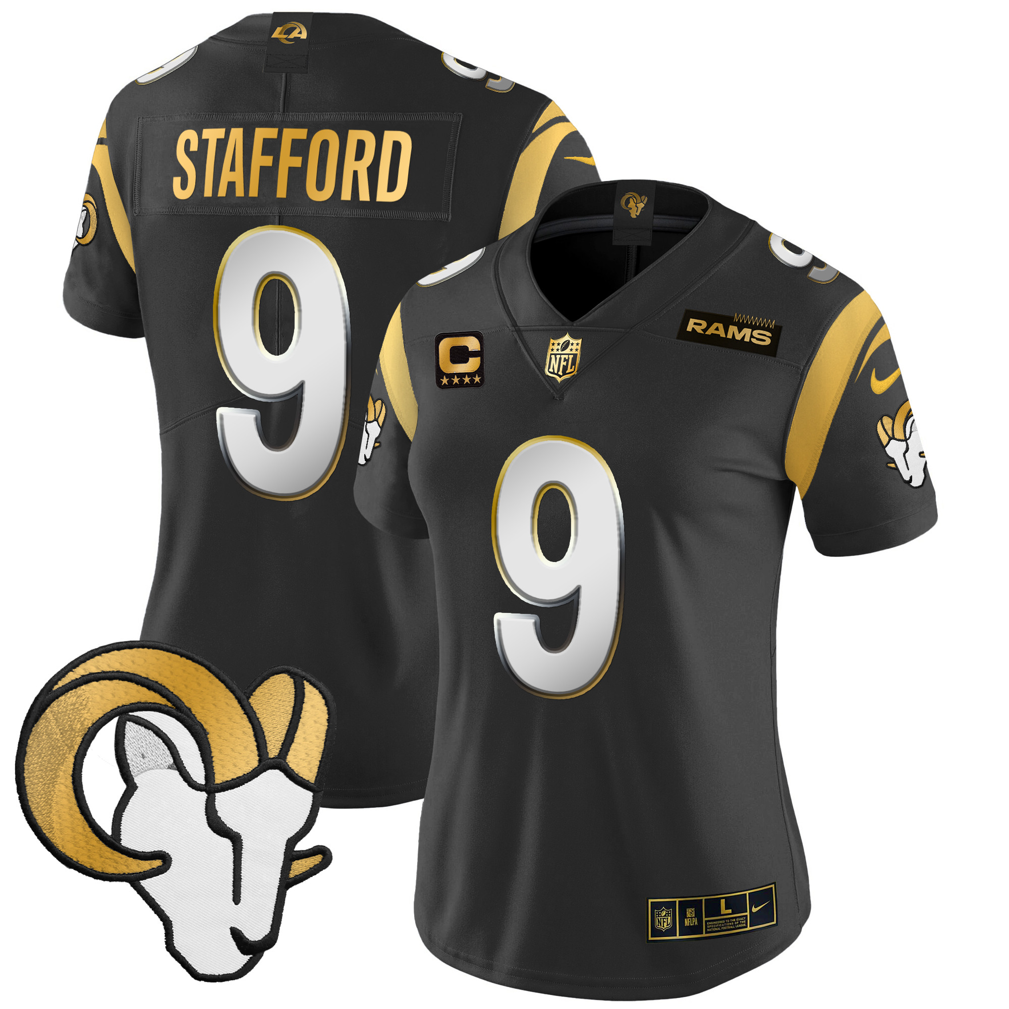 Matthew Stafford Women's Los Angeles Rams 2024 Gold Vapor Limited Black Limited Jersey - All Stitched