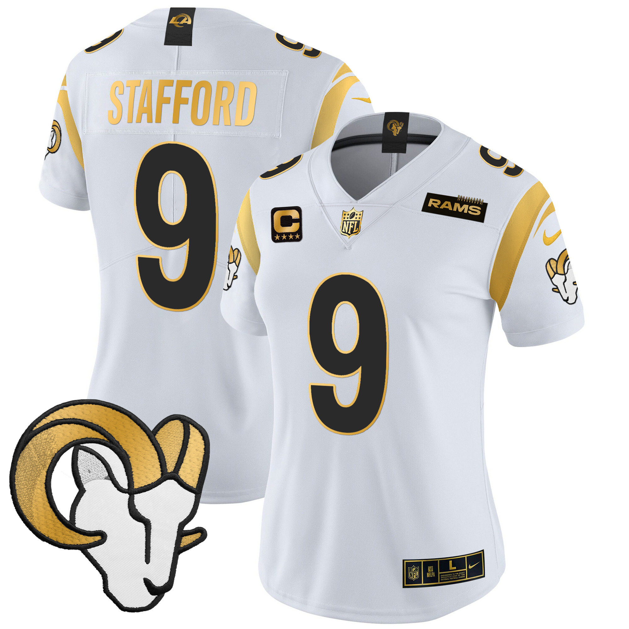 Matthew Stafford Women's Los Angeles Rams 2024 Gold Vapor Limited White Gold Jersey - All Stitched