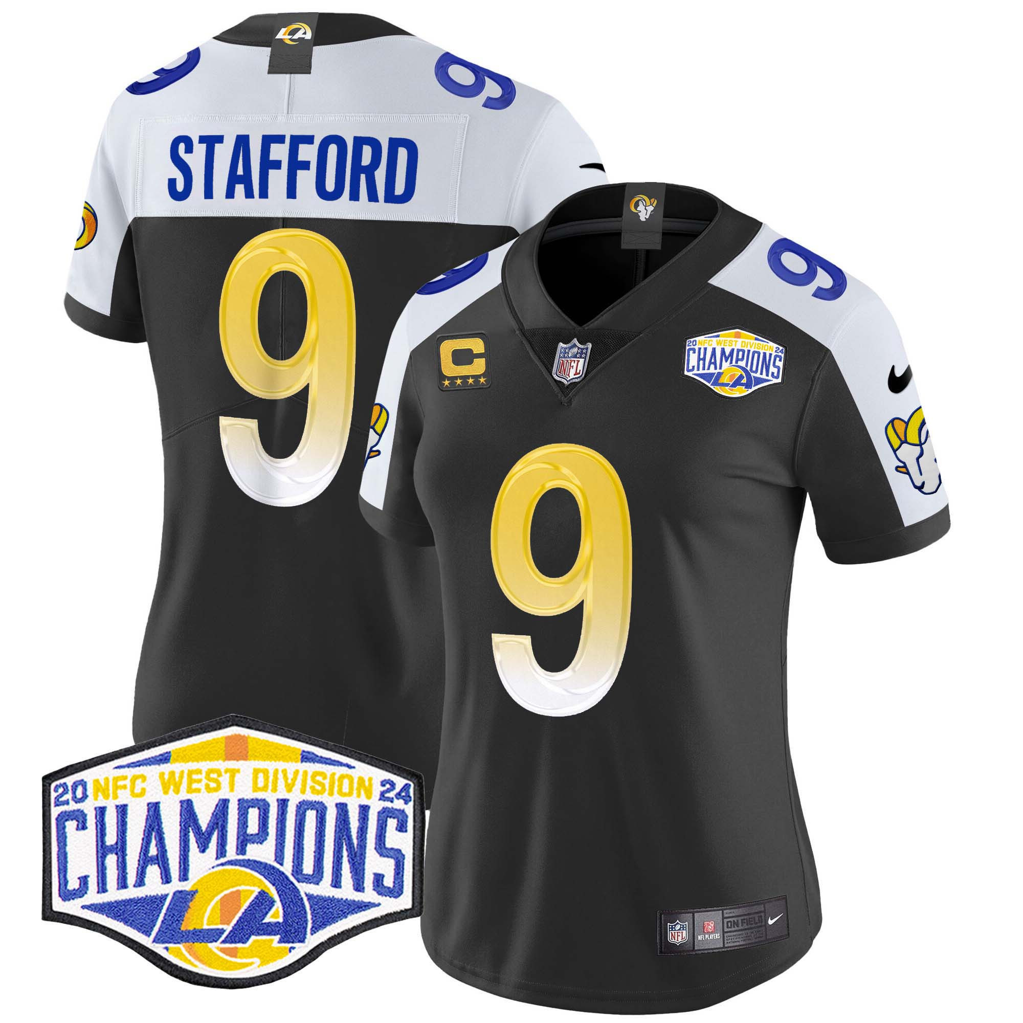 Matthew Stafford Women's Los Angeles Rams 2024 NFC West Division Champions Vapor Limited Black Alternate Jersey - All Stitched